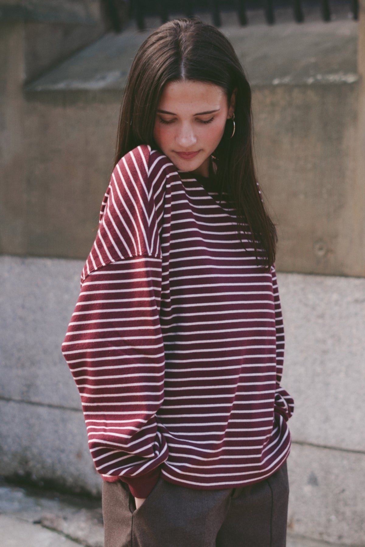 Foster Waffle Stripe Top- Burgundy