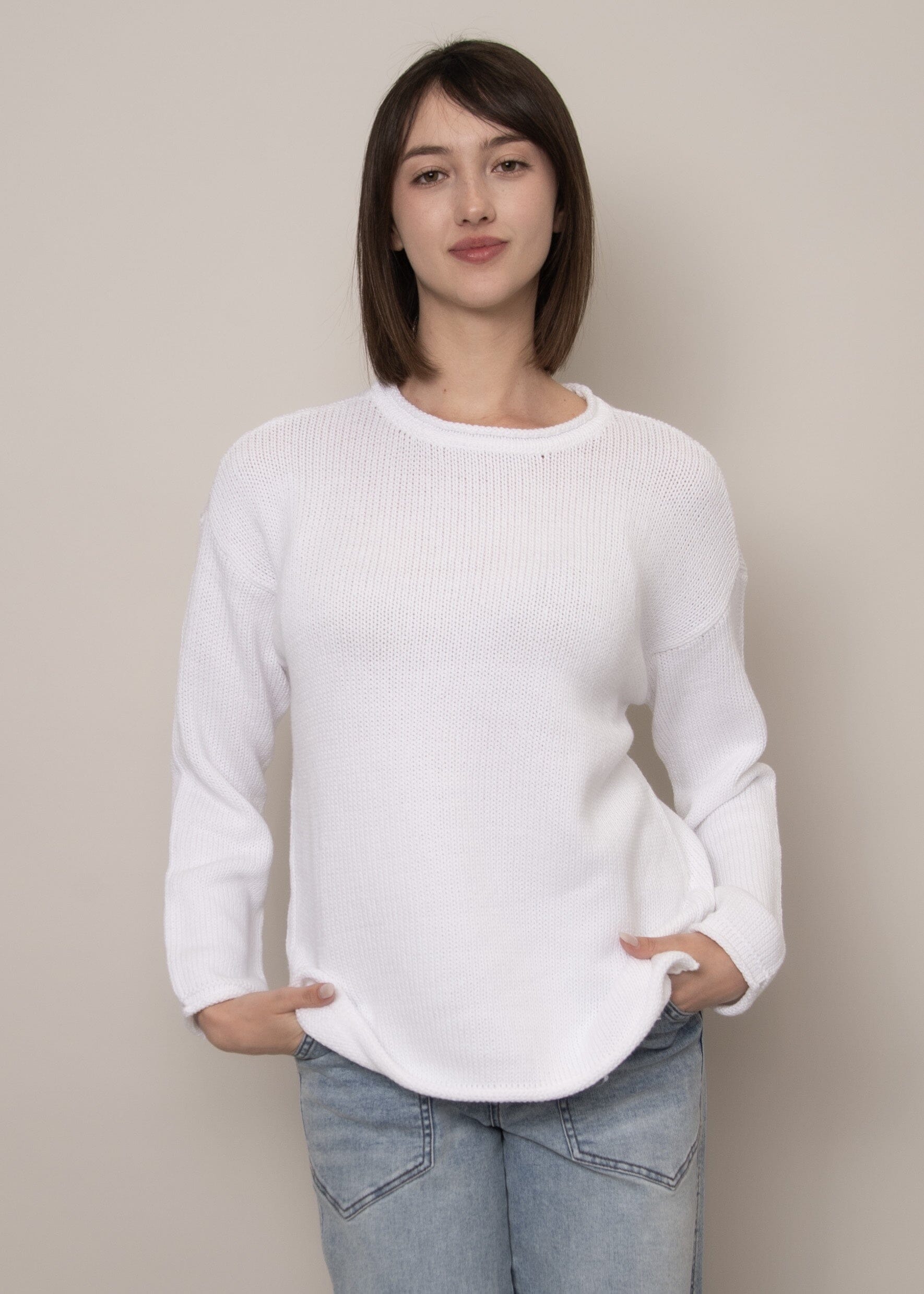COASTAL WEAVE CREW NECK KNIT (WHITE) Sweater RD STYLE