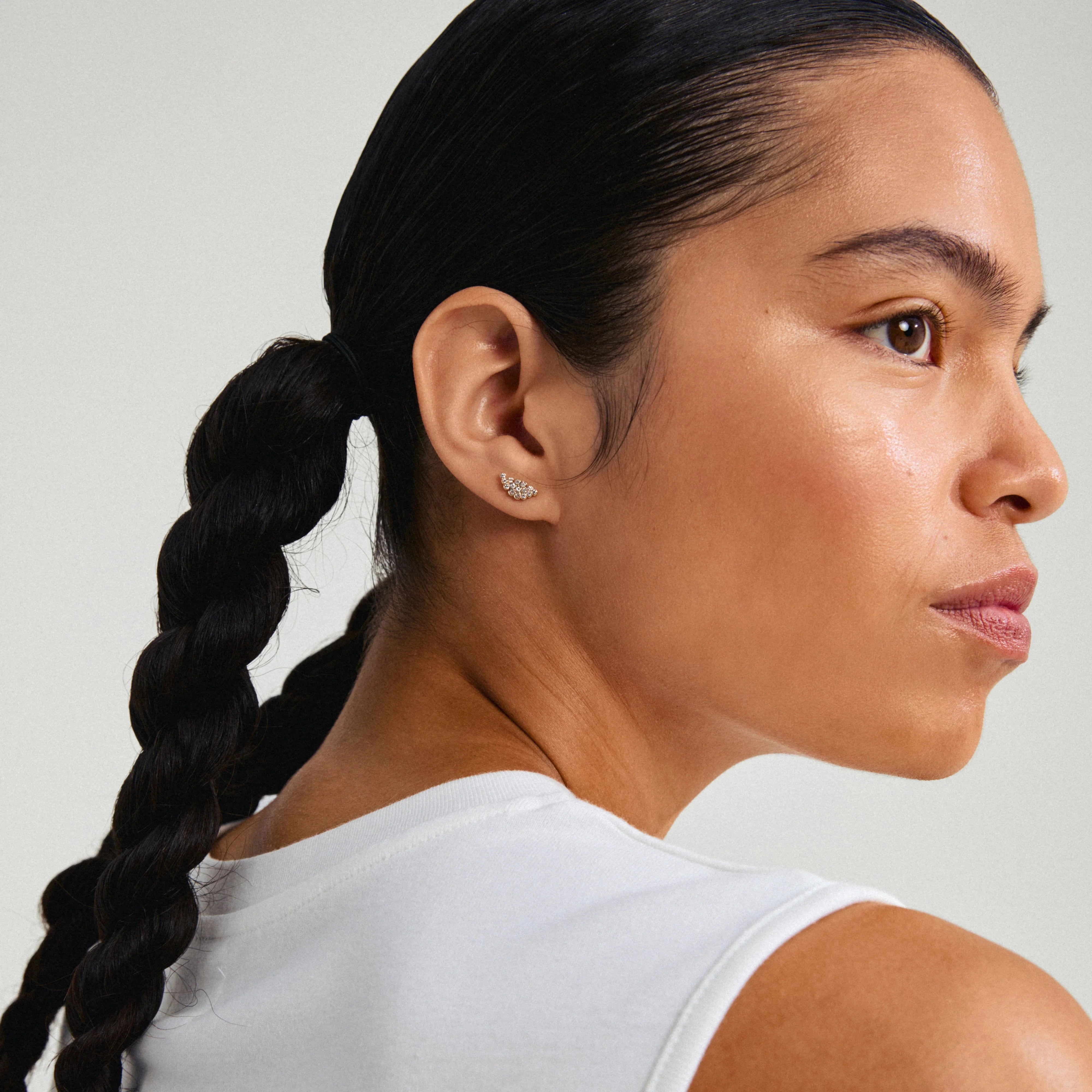 curved crystal studs, gold plated dressy studs, statement stud earrings, everyday sparkle jewelry