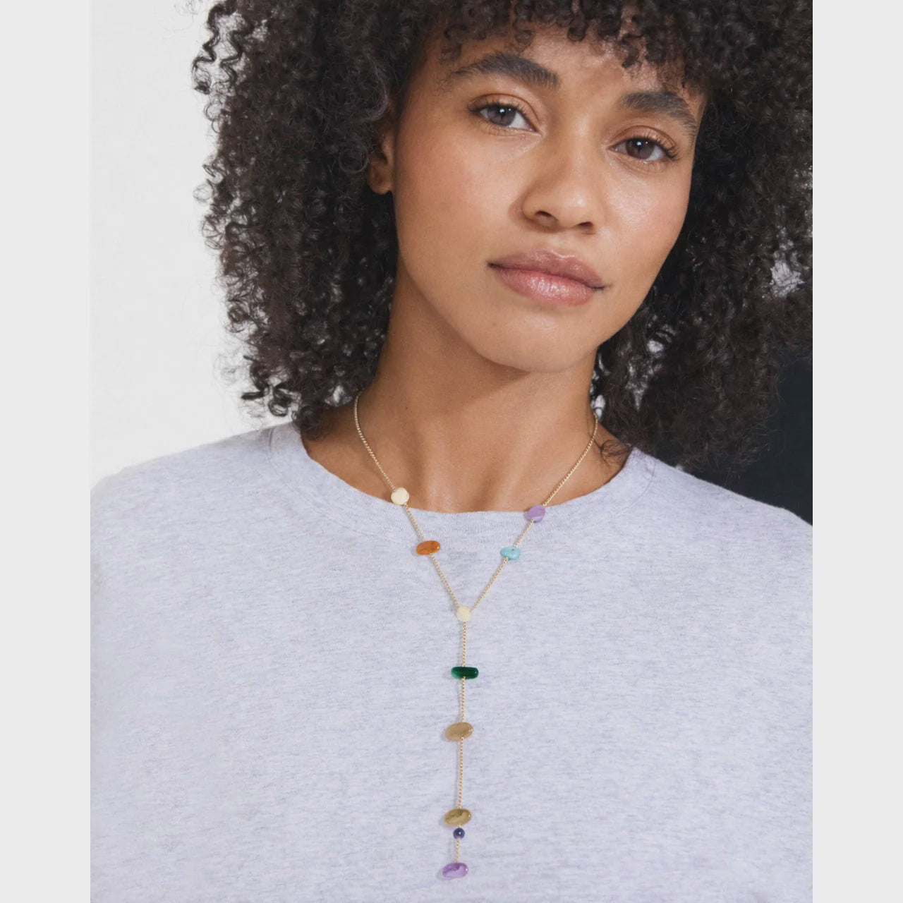 Pilgrim gold Y necklace with semi precious stones women front view