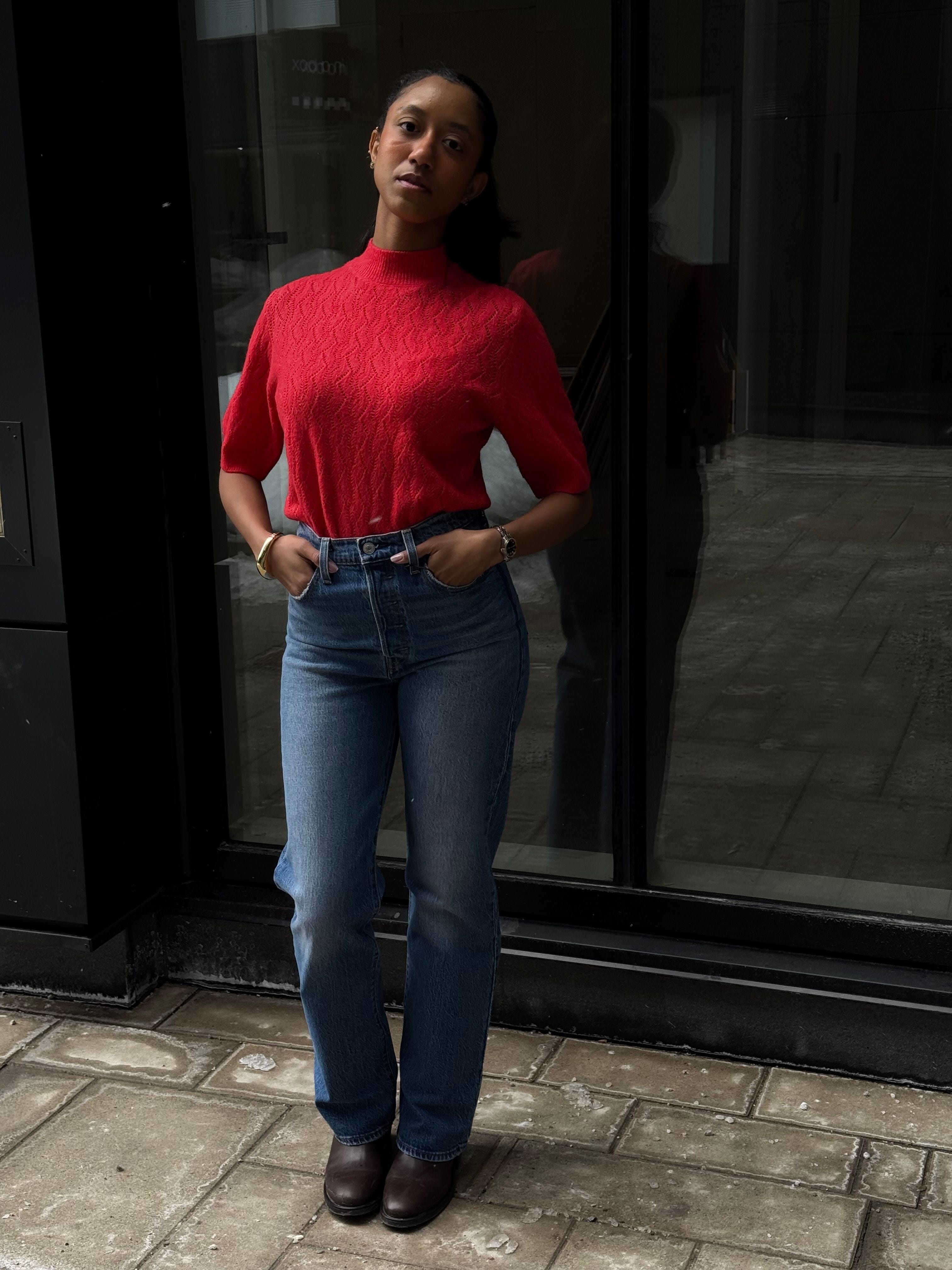 RED MOCK NECK TOP General B YOUNG