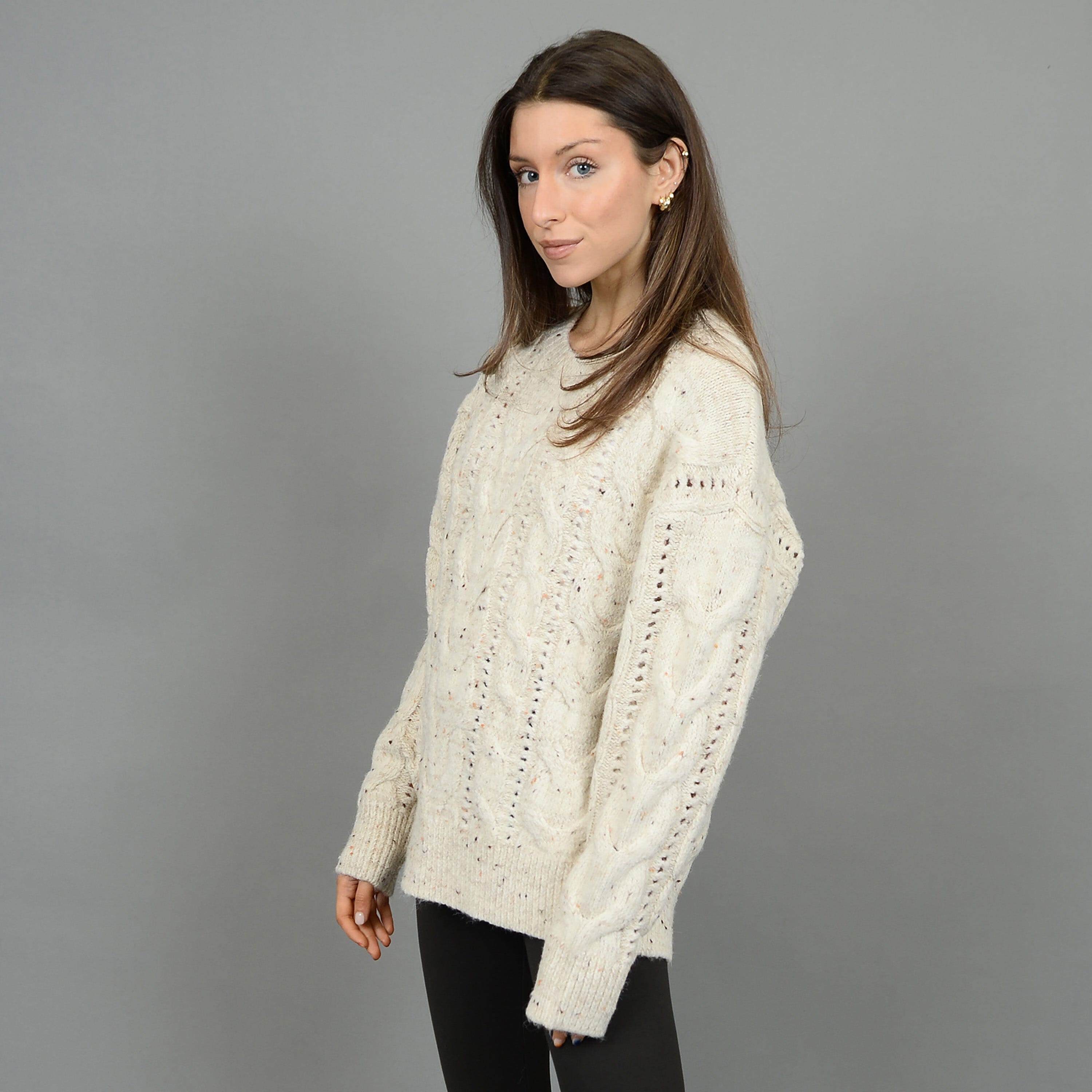 SPECKLED CABLE KNIT SWEATER Sweater RD STYLE