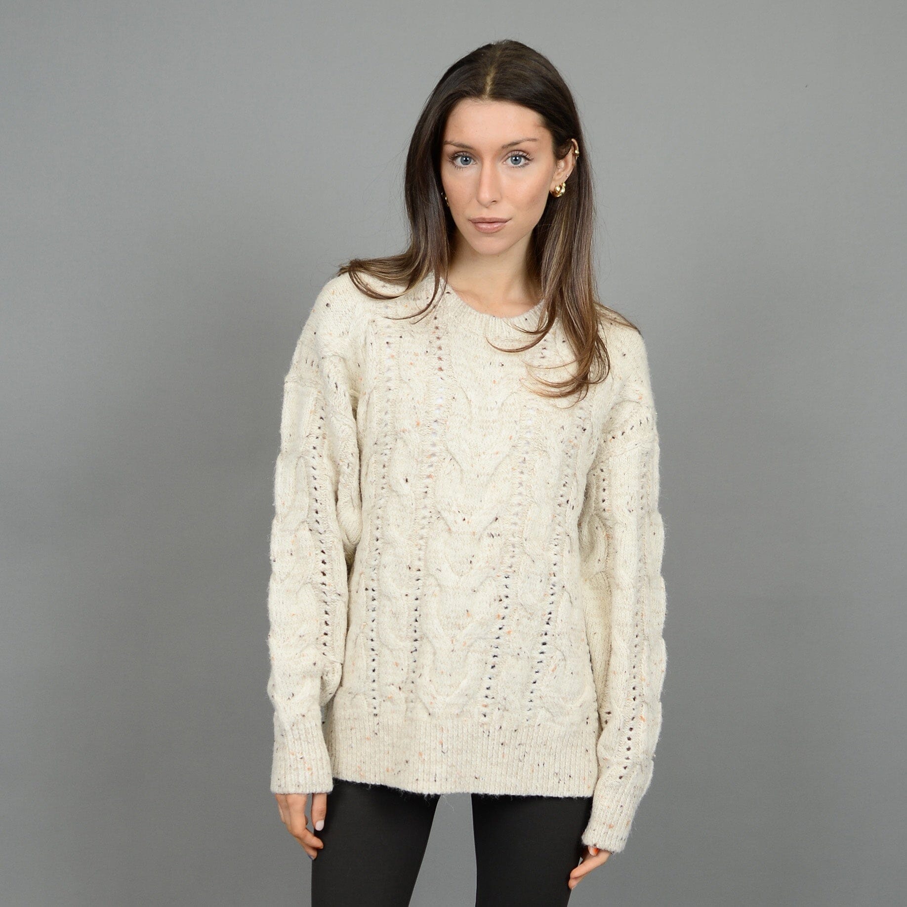 SPECKLED CABLE KNIT SWEATER Sweater RD STYLE