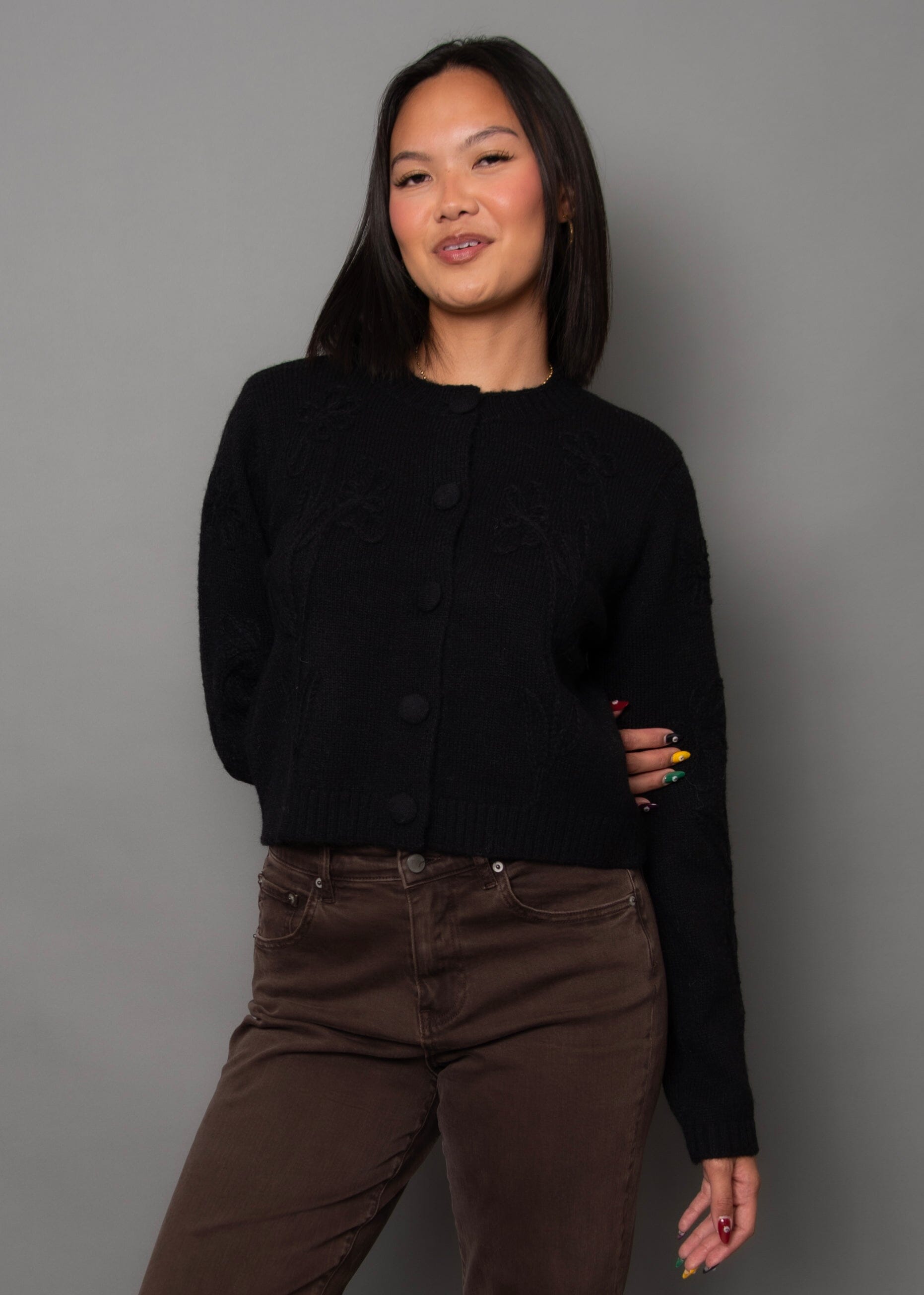 BLACK CREW NECK CARDIGAN Cardigan RD STYLE