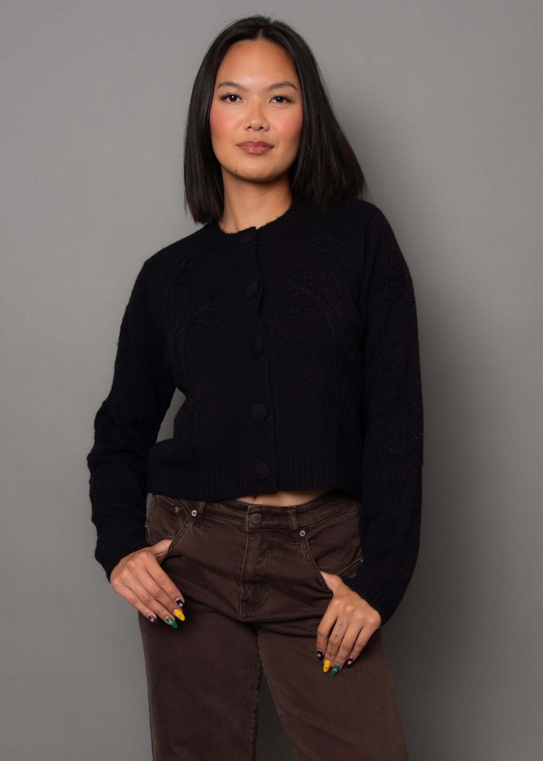 BLACK CREW NECK CARDIGAN Cardigan RD STYLE