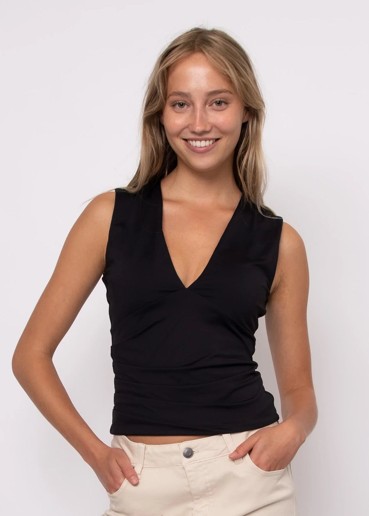 ODETTE SMOOTHING VNECK TOP- BLACK
