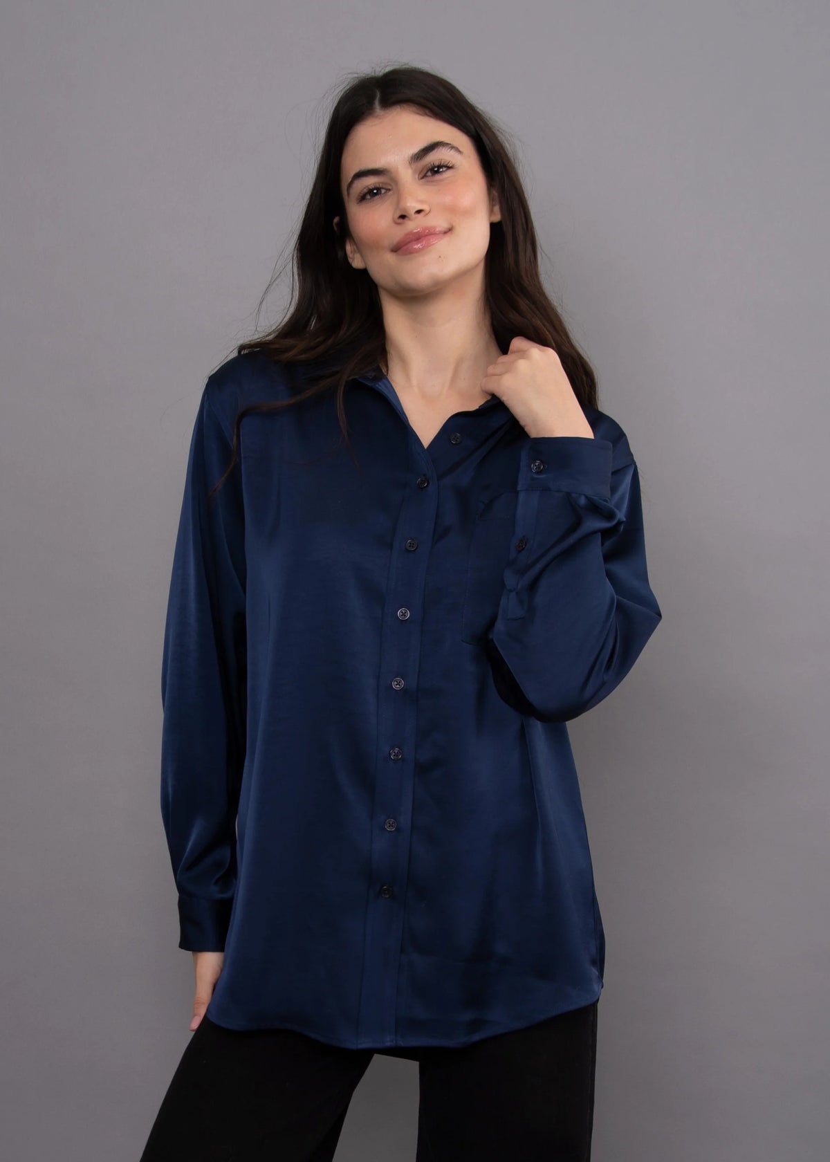 MARIN SATIN SHIRT- NAVY