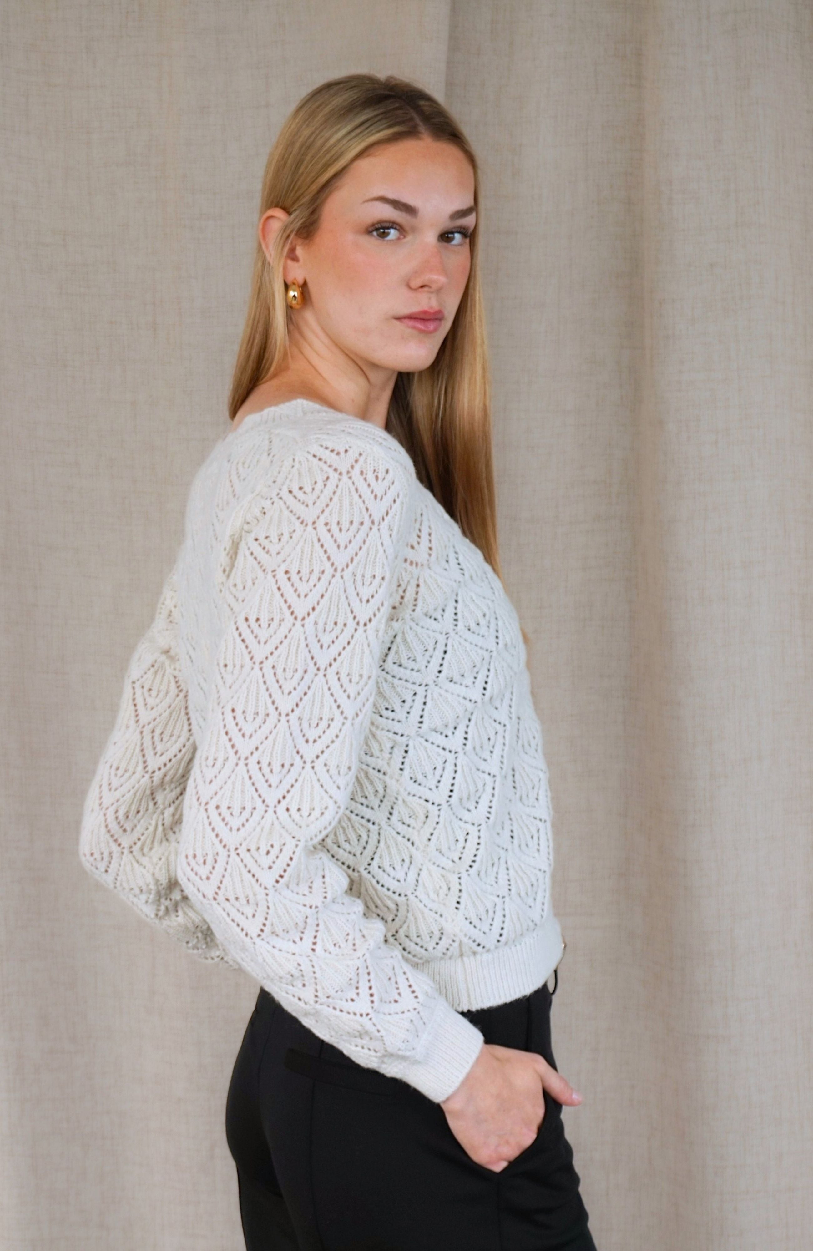 CREAM POINTELLE CARDIGAN
