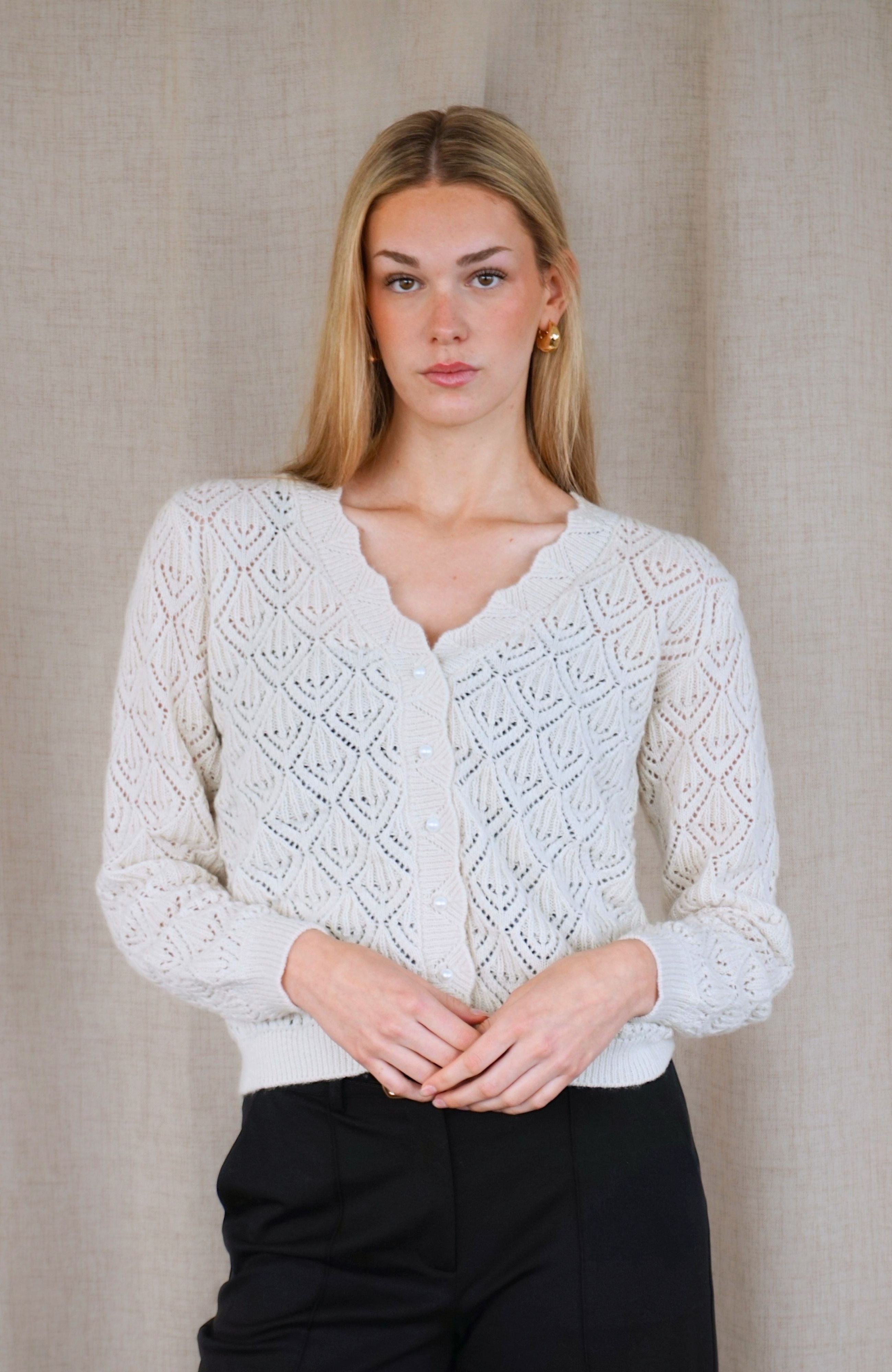 CREAM POINTELLE CARDIGAN