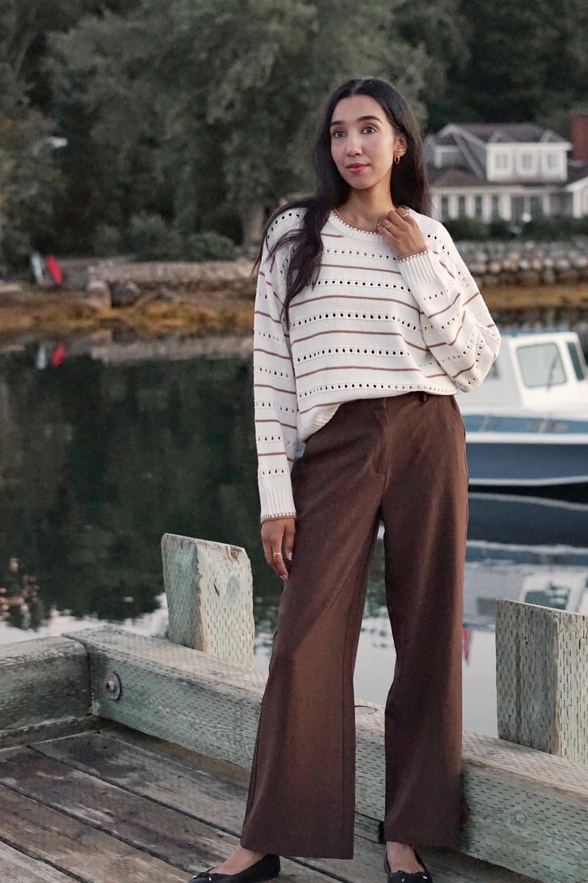 ELODIE POINTELLE STRIPE SWEATER