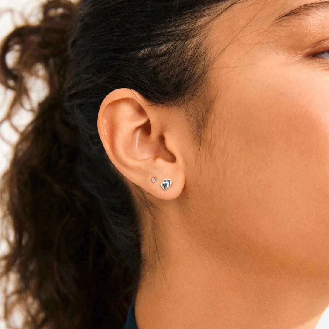 minimalist silver earrings, silver heart stud earrings