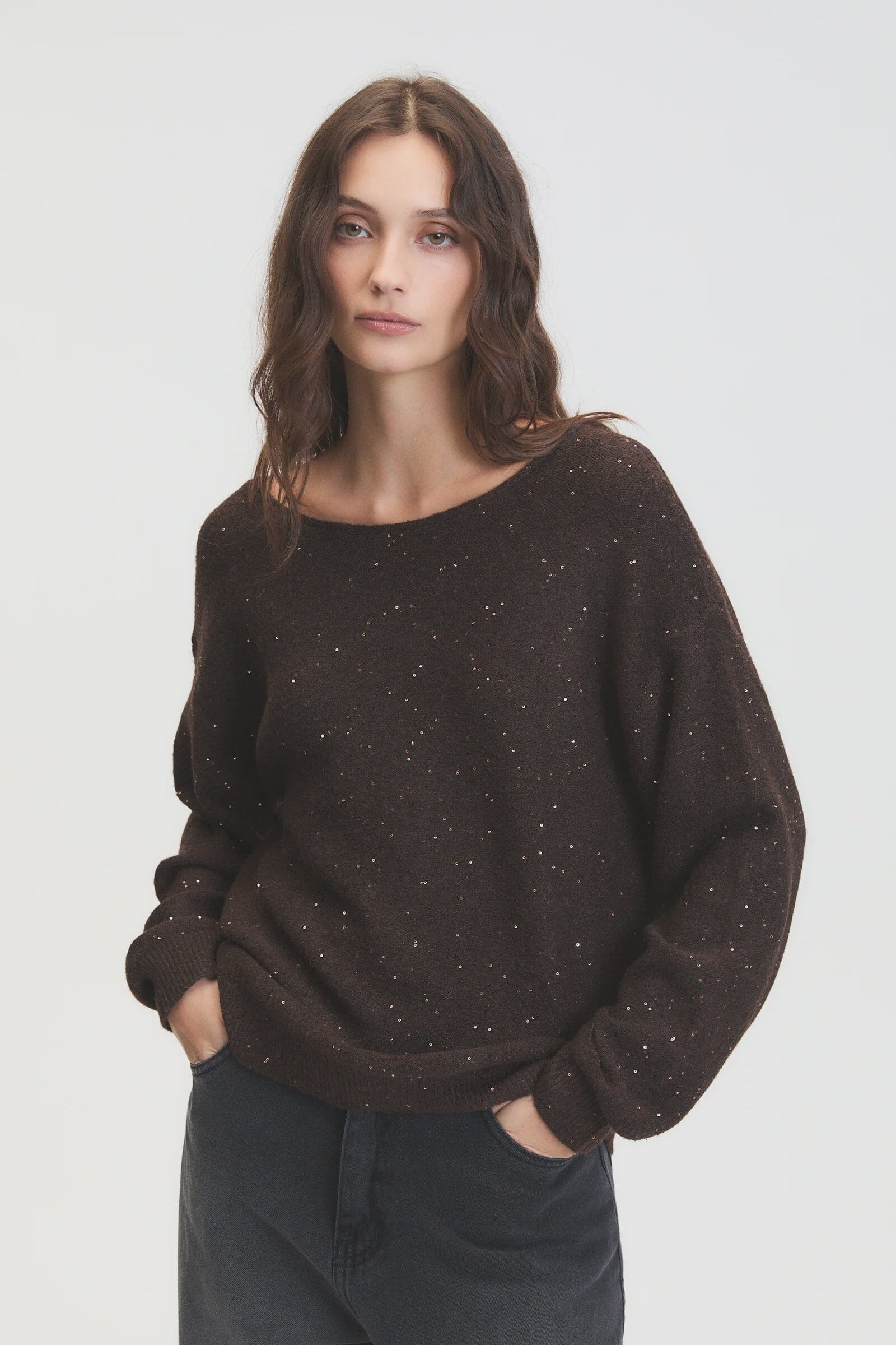 SPARKLE CHOCOLATE BROWN SWEATER, DELUC
