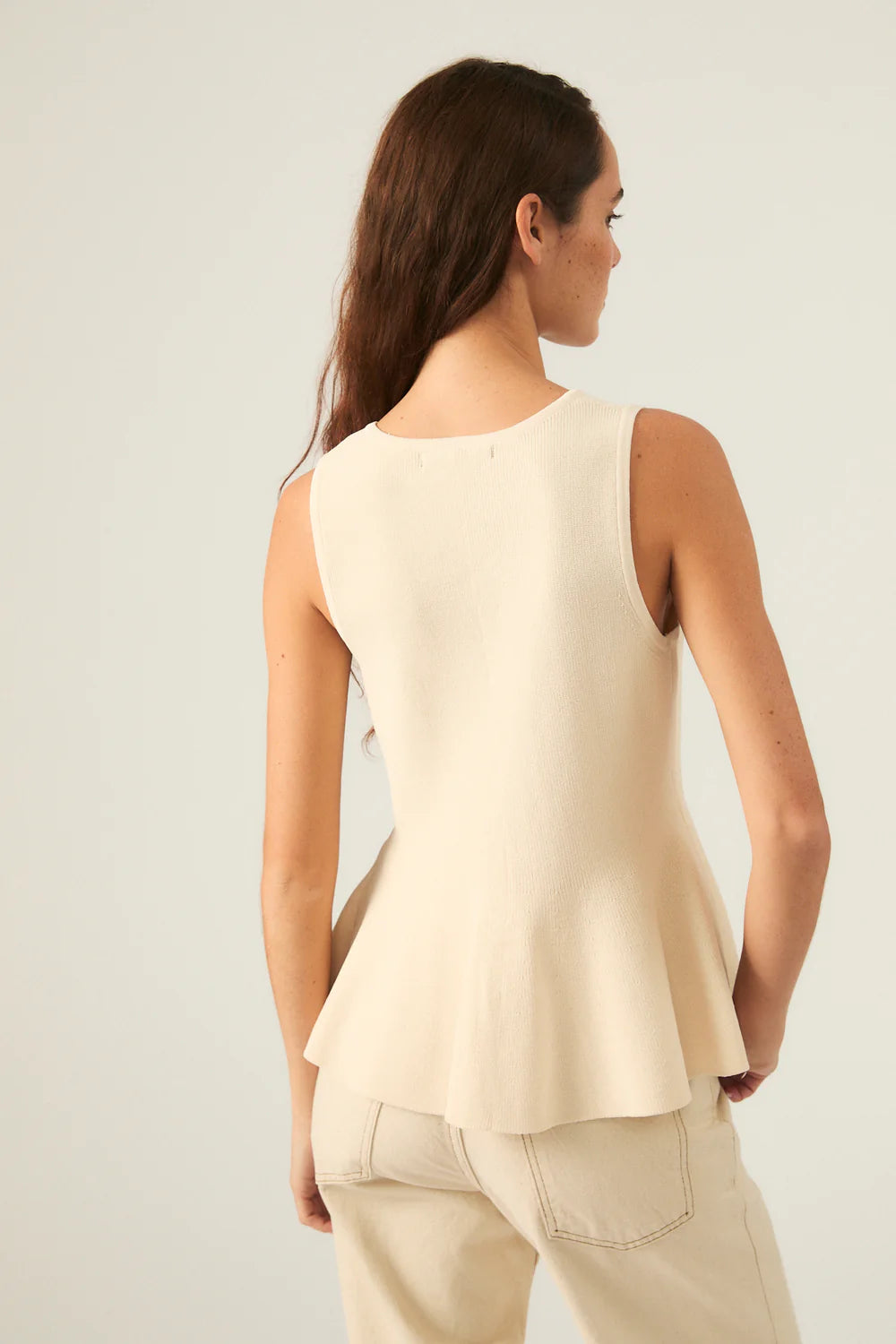 ecru refined knit vest women styled with tonal denim and minimalist accessories