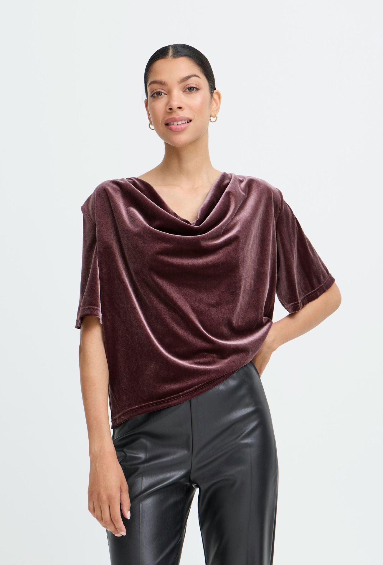 FUDGE DRAPING BLOUSE, B YOUNG, velvet draped blouse