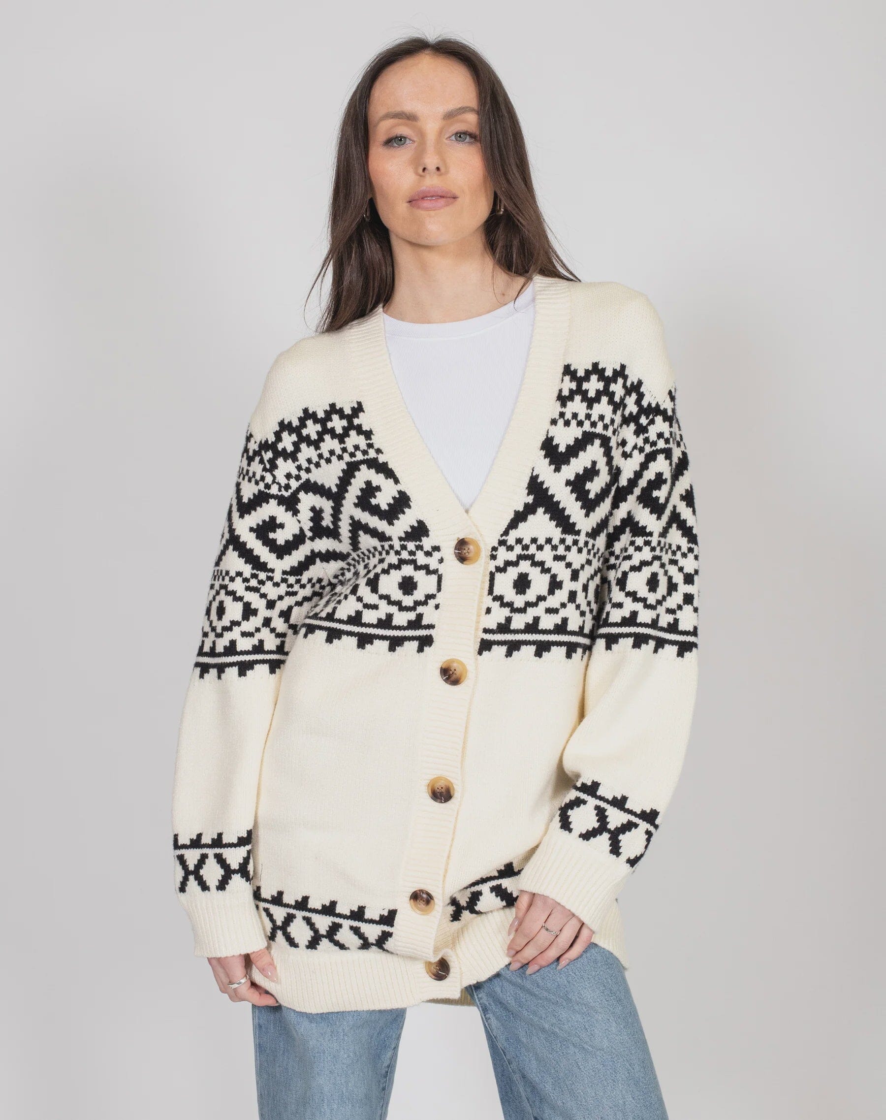 CREAM FAIR ISLE CARDIGAN Cardigan BRUNETTE