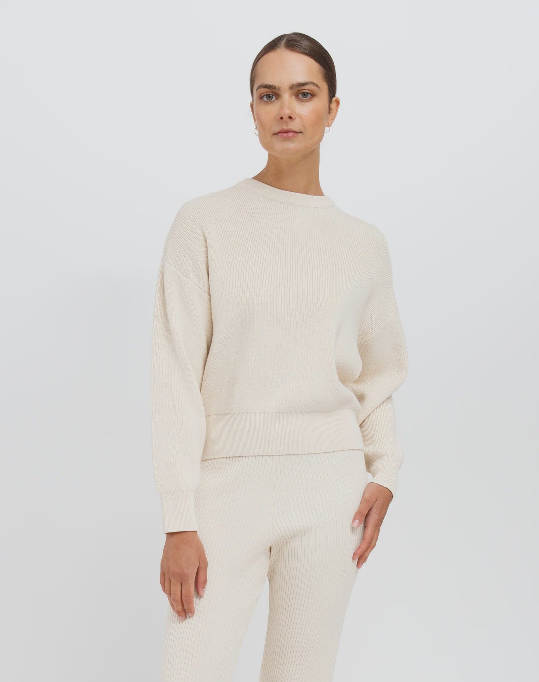 CREAM RIB KNIT CREW NECK SWEATER Sweater BRUNETTE