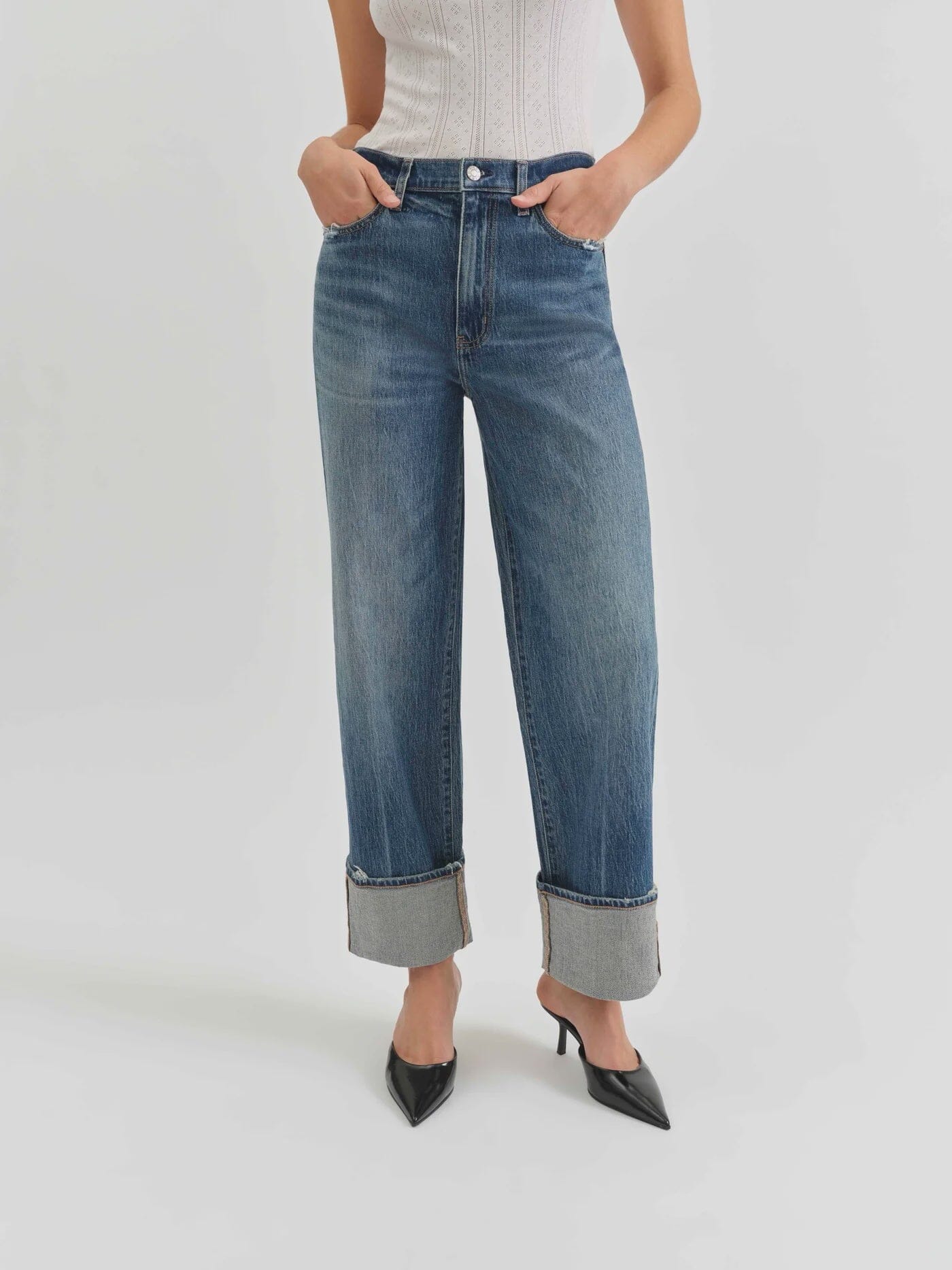 LOOSE STRAIGHT LEG CUFFED DENIM DENIM, DAZE, cuffed straight leg jeans women, medium wash cuffed jeans women, straight leg cropped denim women, relaxed fit straight jeans women, cuffed hem denim women, casual everyday denim women, womens straight leg jeans medium wash, relaxed straight denim women, cuffed ankle jeans women, modern straight leg jeans women, cropped cuffed jeans women, classic straight leg denim women, relaxed blue jeans women, womens casual denim outfit, cuffed denim street style women, ever