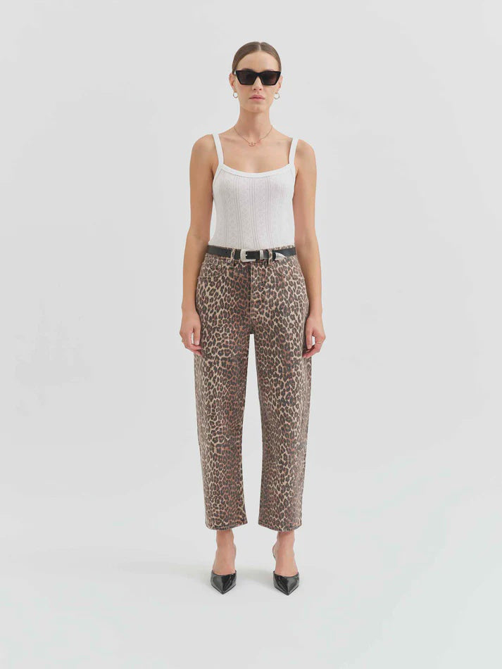 Westward Barrel Leg Leopard Denim by Daze