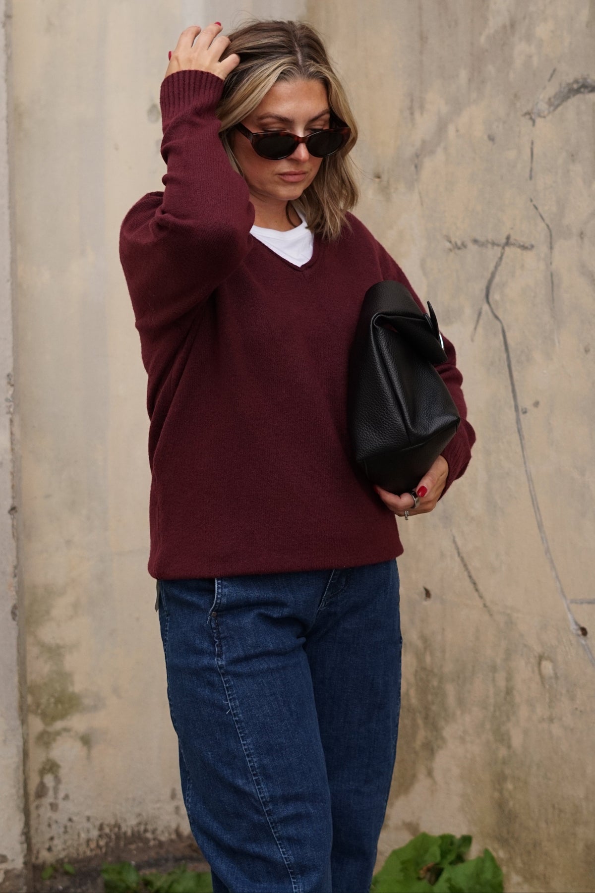 Winslow V Neck Sweater-Wine