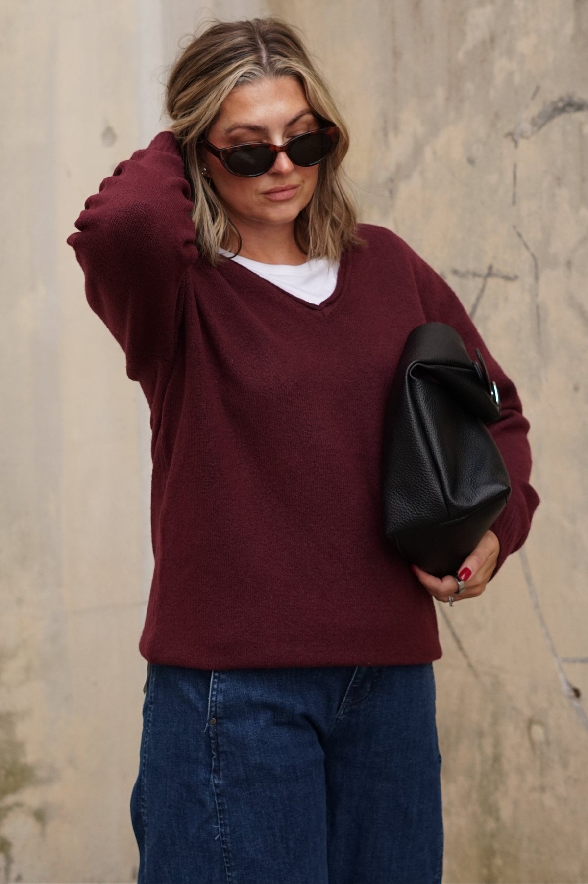 Winslow V Neck Sweater-Wine