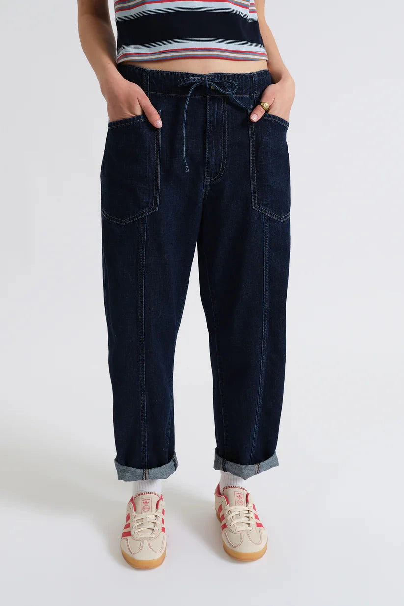 casual wide barrel denim pants, drawstring denim trousers women, high waist barrel leg denim