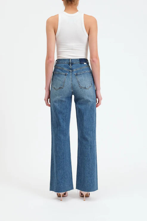 modern classic jeans, high waisted blue denim pants, clean silhouette jeans women, versatile denim outfit ideas, casual to dressy jeans women