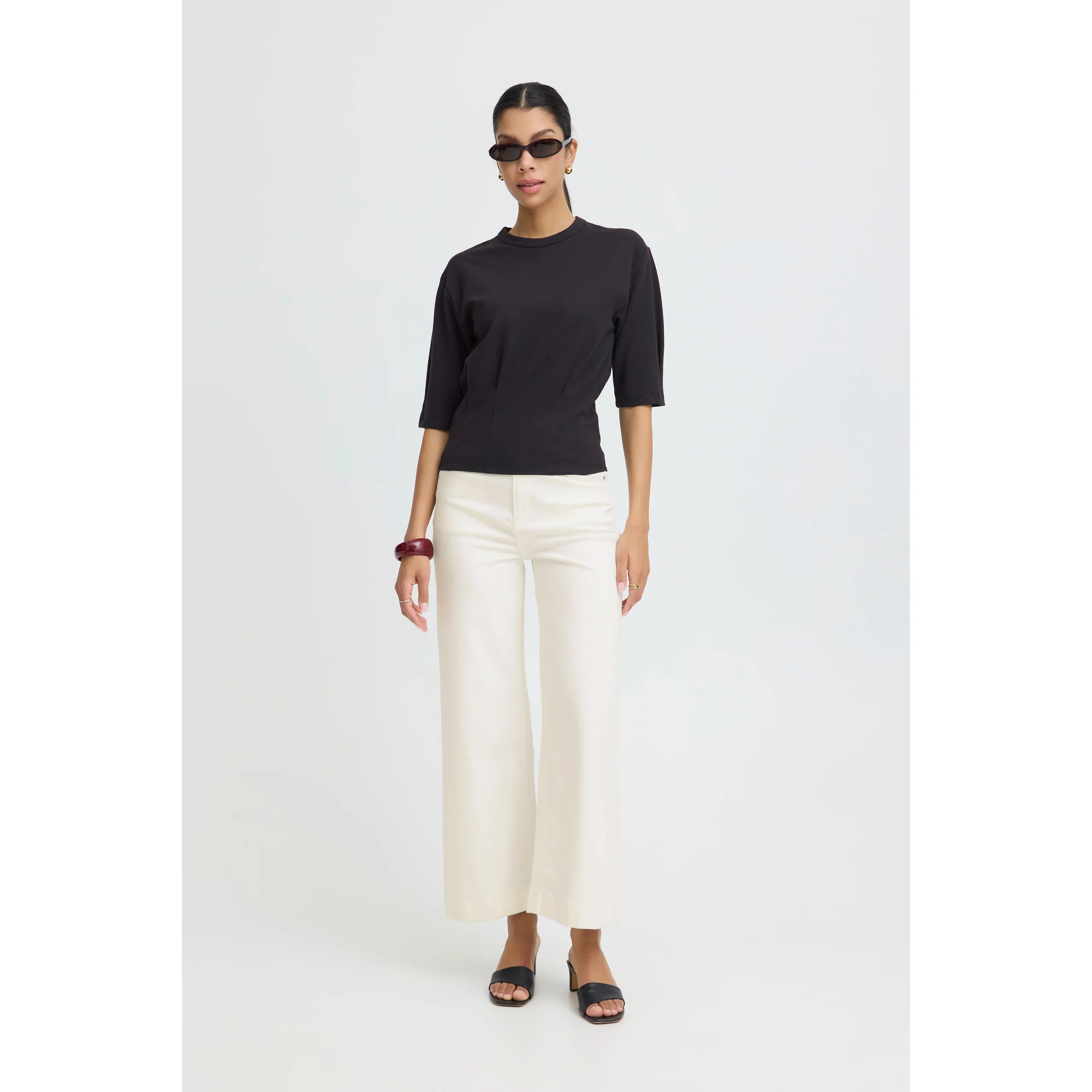 CREAM HIGH WAISTED STRAIGHT LEG CROP JEANS