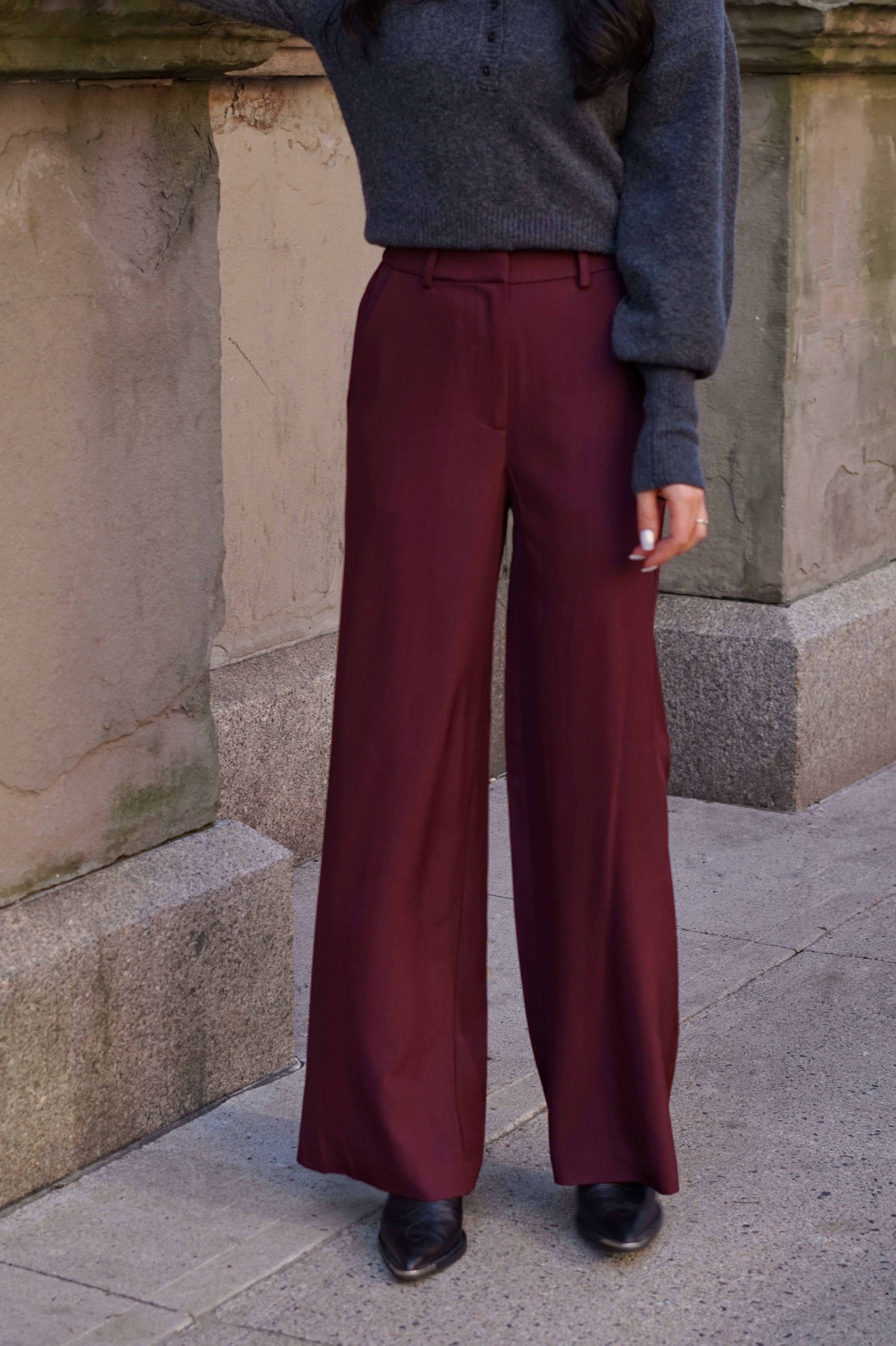 Hartley Wide-Leg Trouser- Burgundy