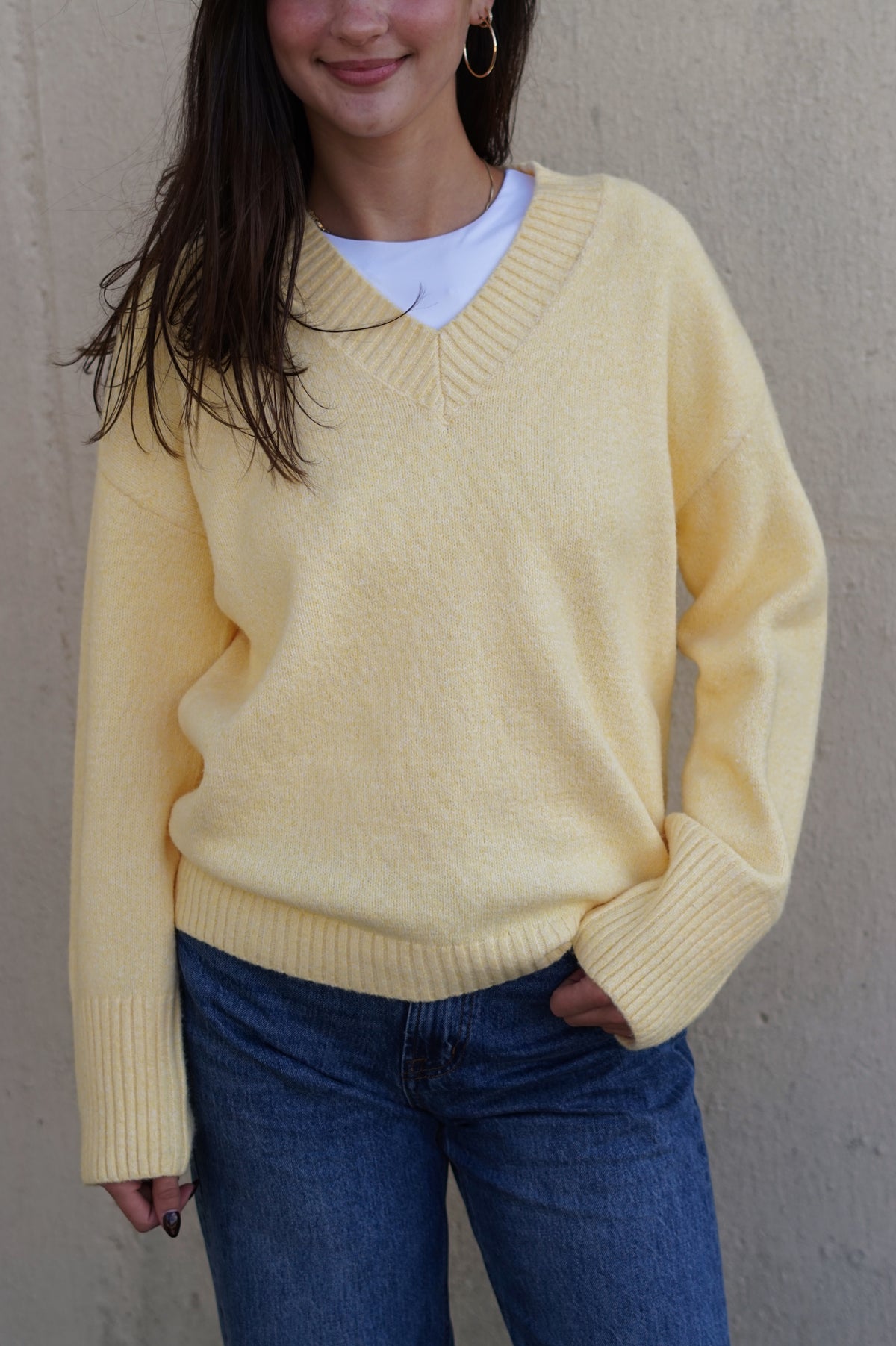 Hollis VNeck Sweater- Butter Yellow