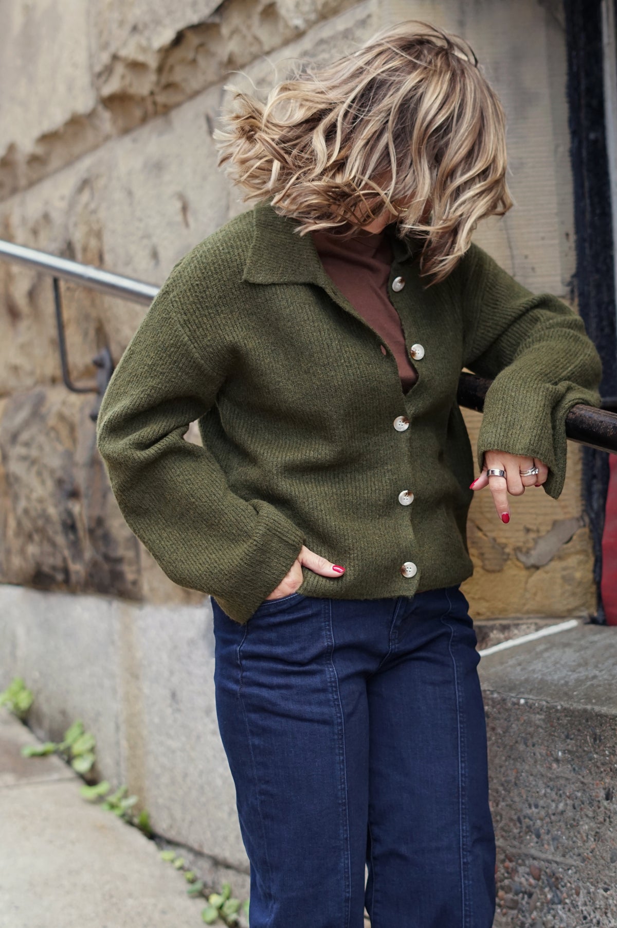 Collared Polo Cardigan – Dark Green