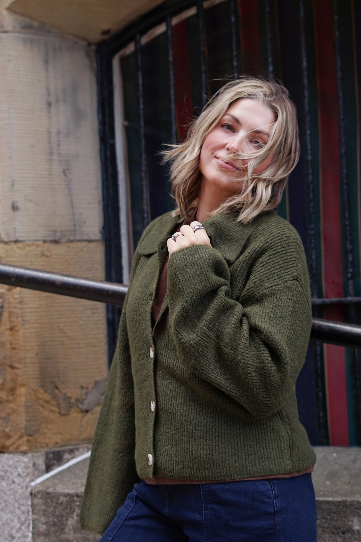 Collared Polo Cardigan – Dark Green