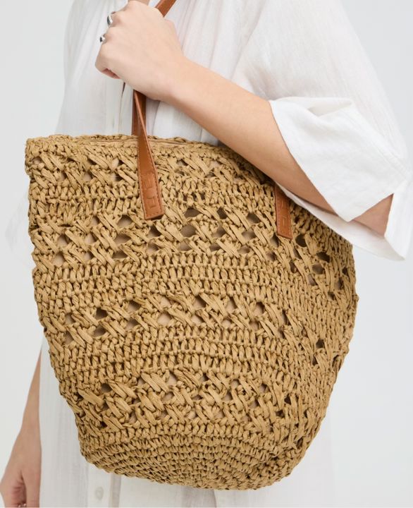 OPEN KNIT WOVEN TOTE BAG