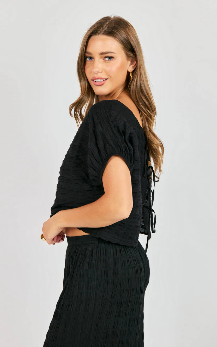 breathable black summer shirt, women statement back top, modern black casual top