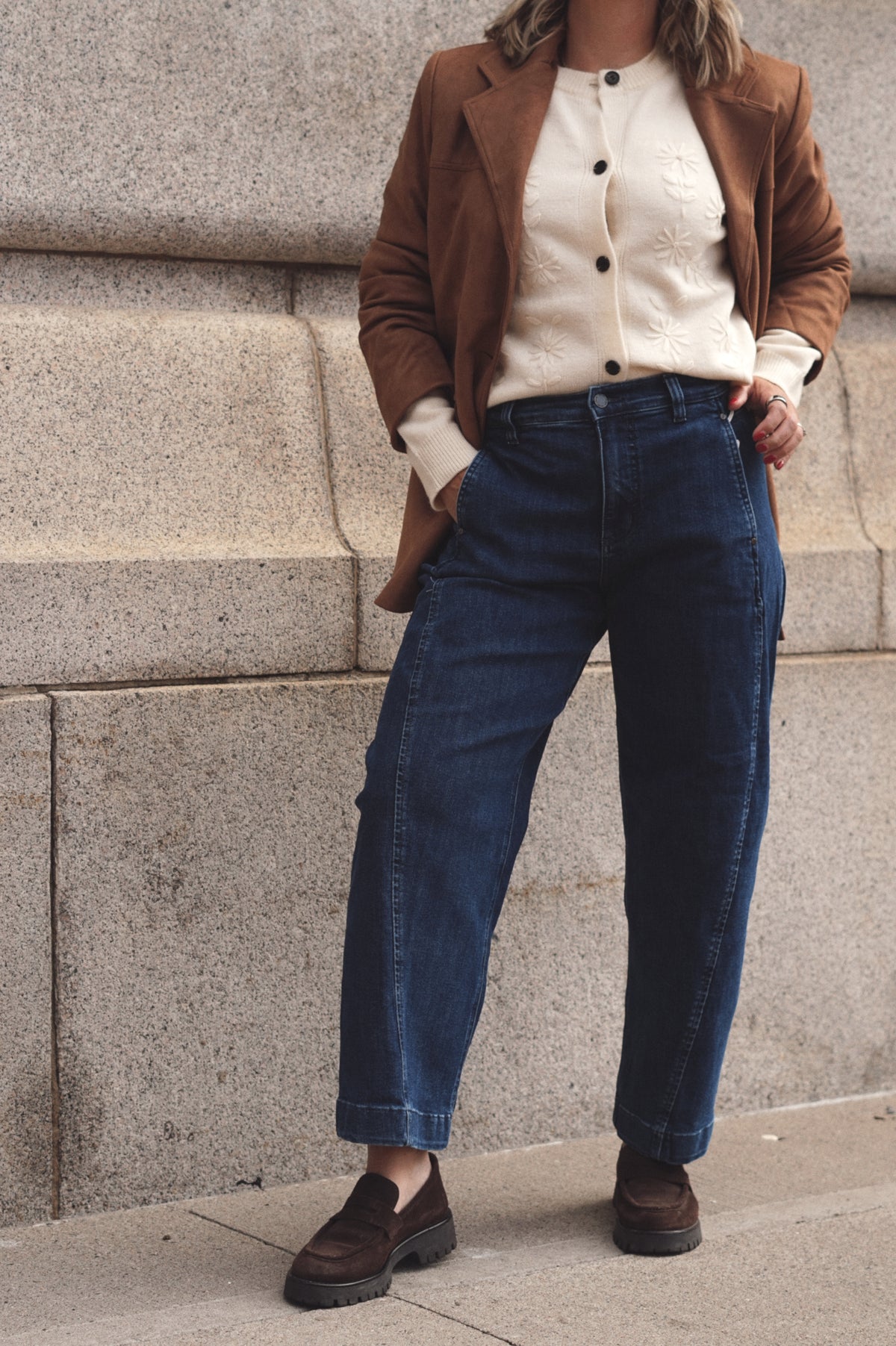 Dark Stone High Rise Barrel Denim