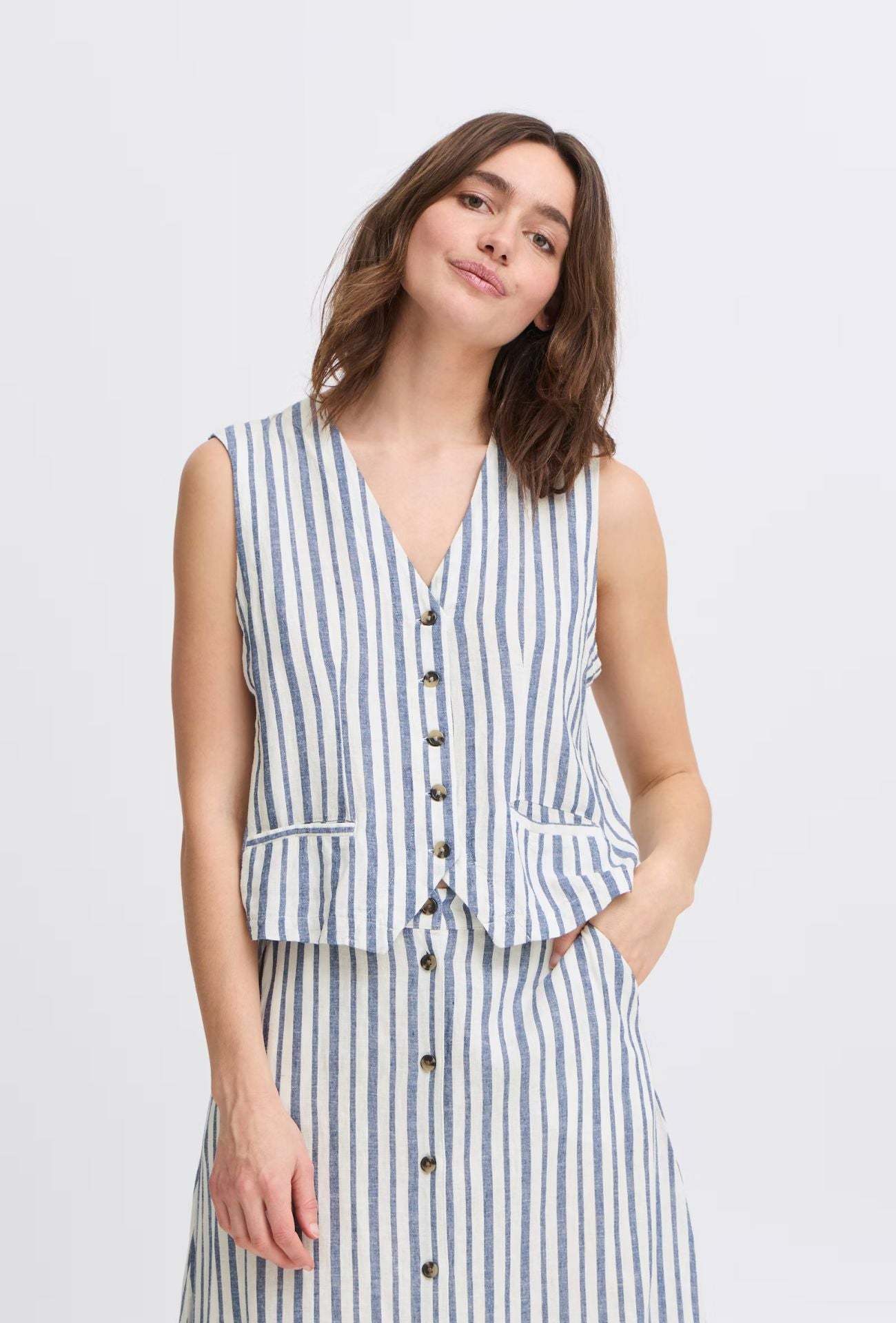 NAVY STRIPE BUTTON UP VEST VEST B YOUNG