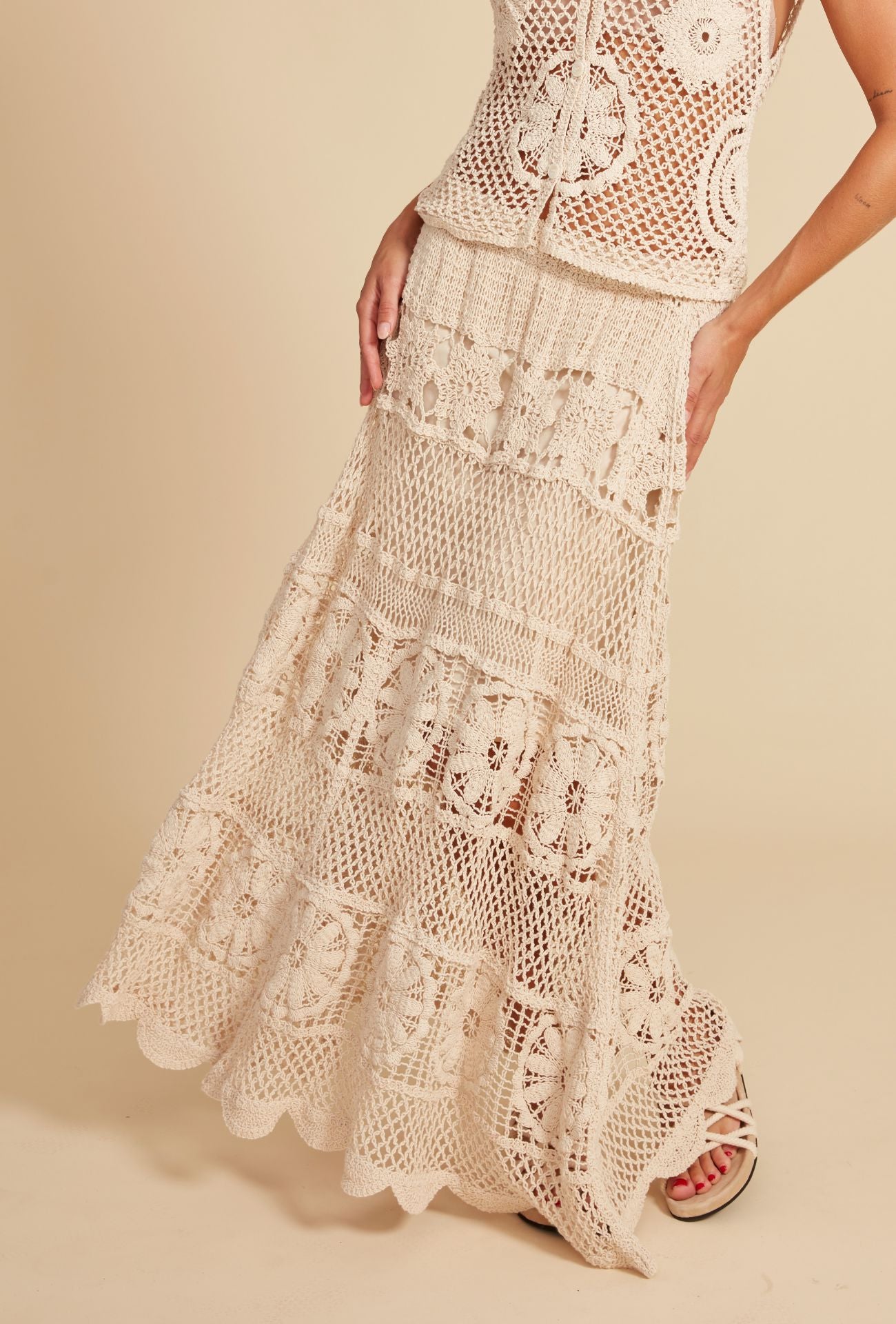 MILOS SKIRT, RD STYLE, crochet maxi skirt, boho beach skirt, cream crochet outfit, summer crochet fashion, handmade style skirt