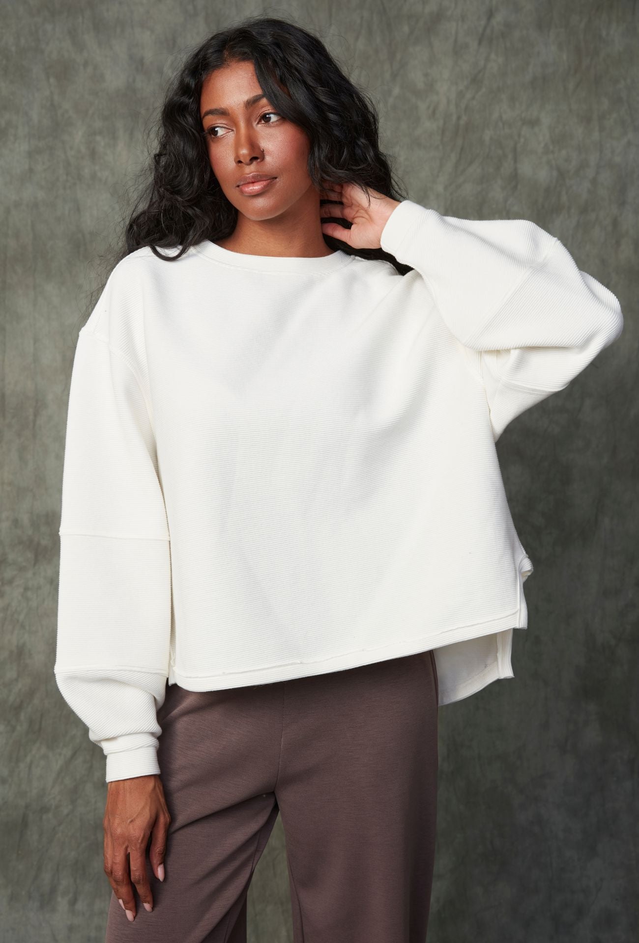 OTTOMAN SOFT KNIT SWEATER, RD STYLE, textured white pullover