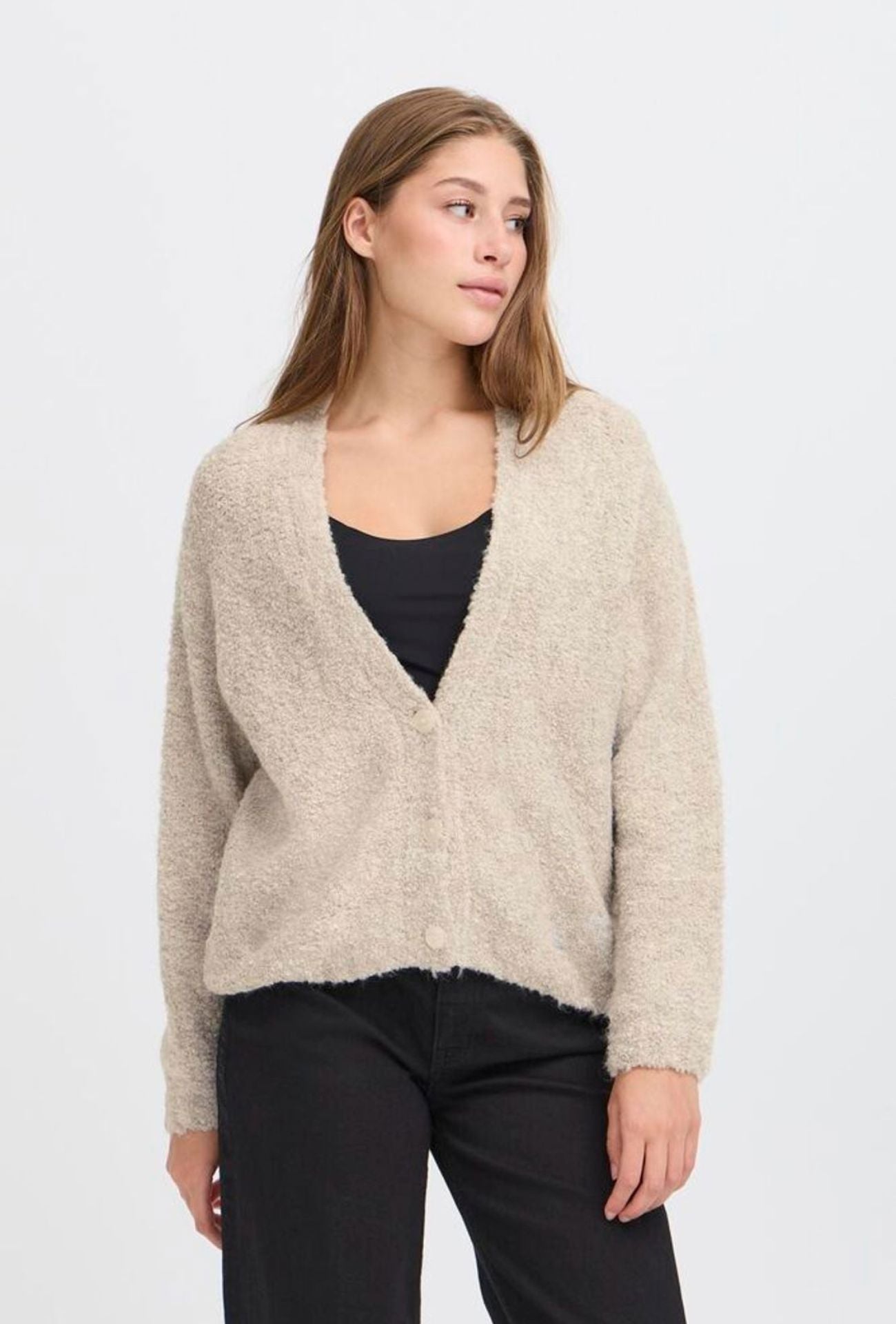 TEXTURED V-NECK CARDIGAN, ICHI