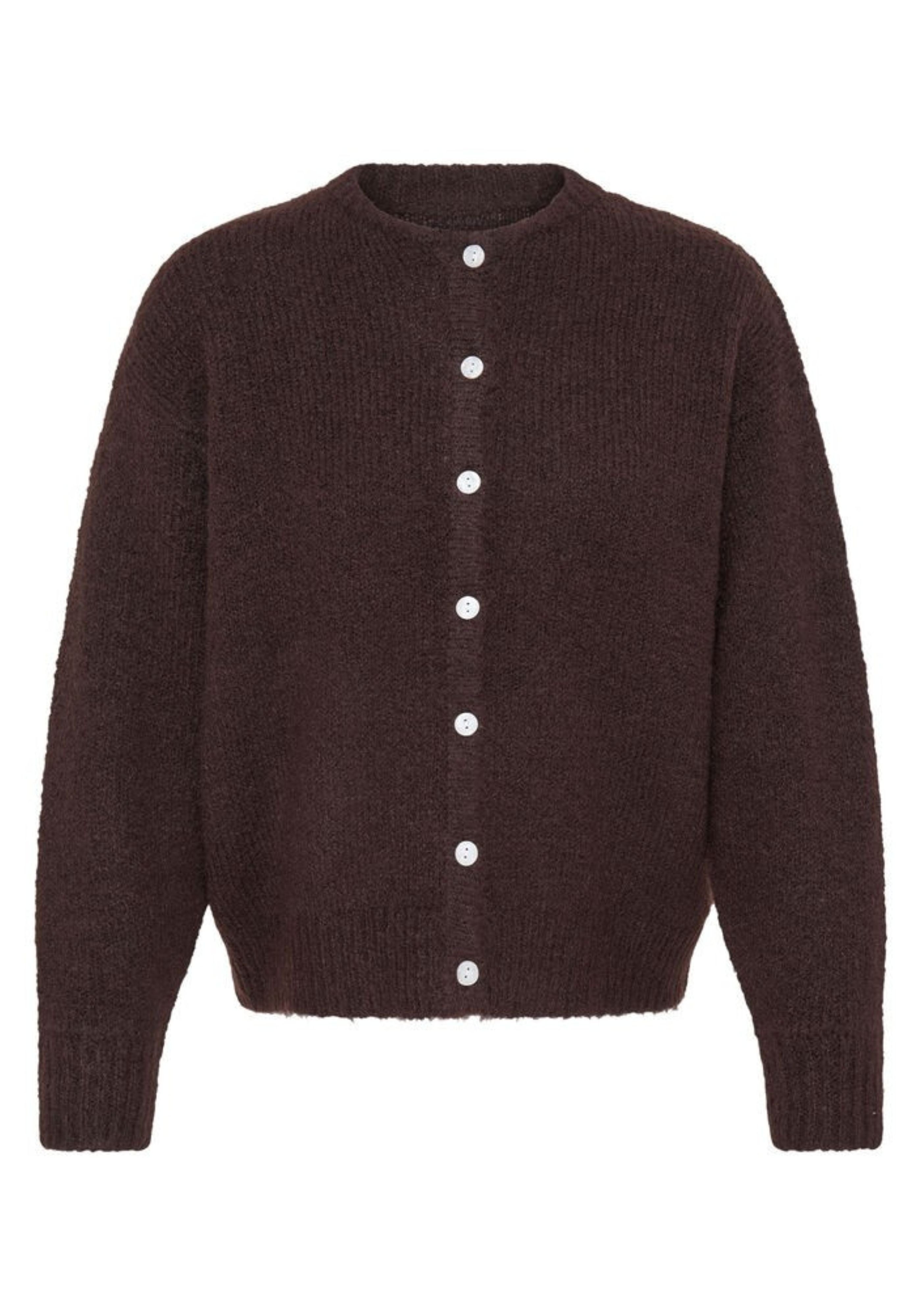 Brushed Crew Cardigan- Brown