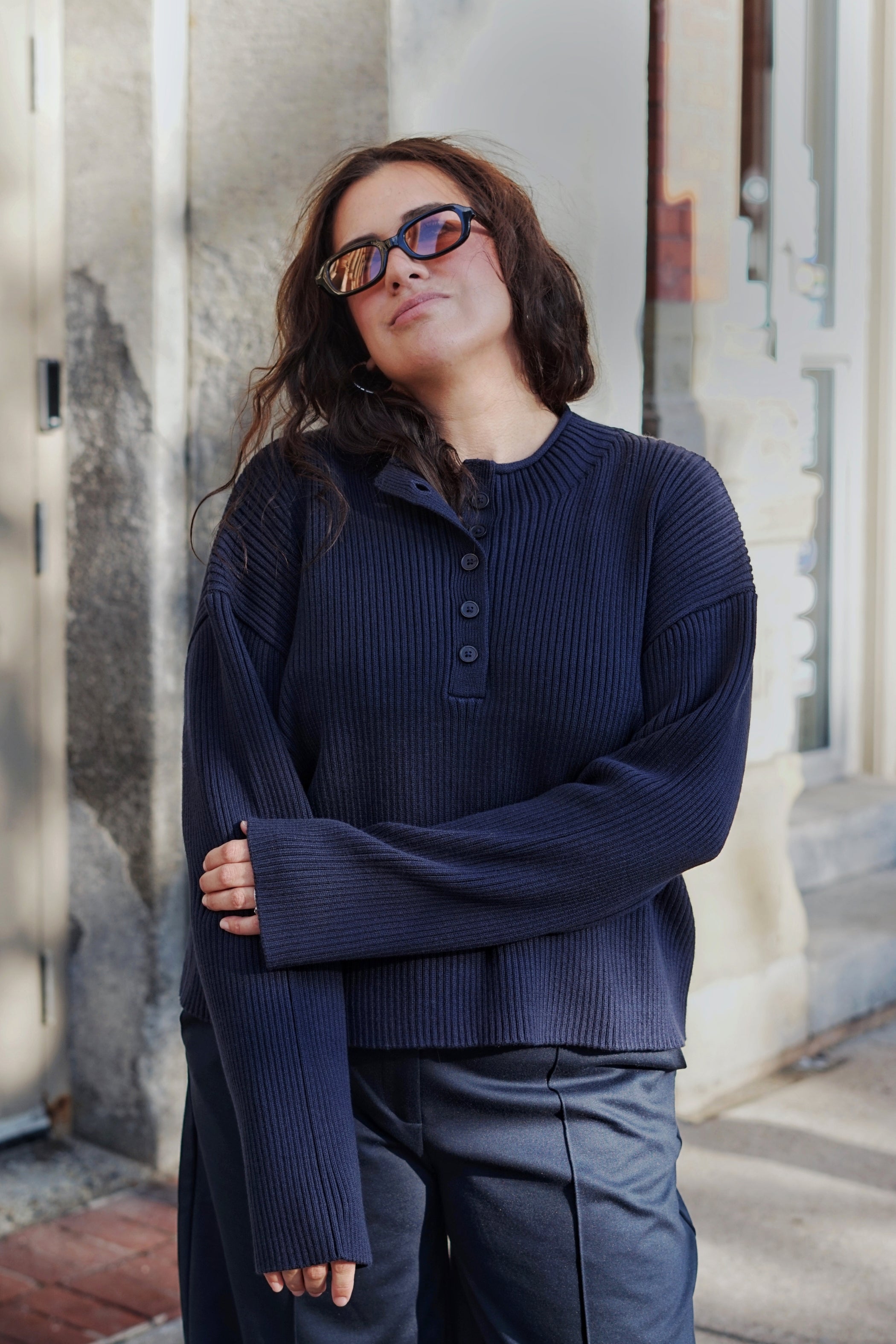 Sutton Cowl Neck Sweater- Blue