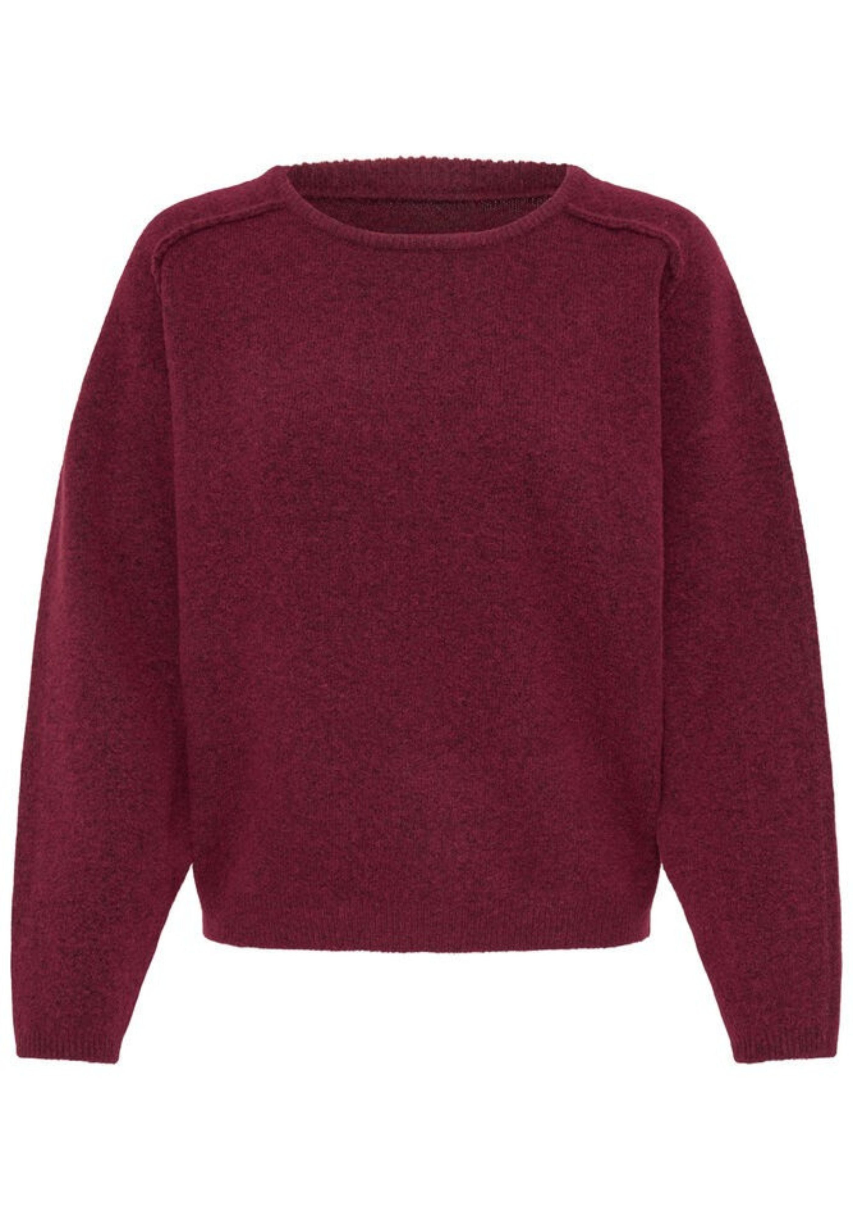 A long-sleeve crewneck sweater in a deep burgundy or maroon knit, shown against a plain white background.