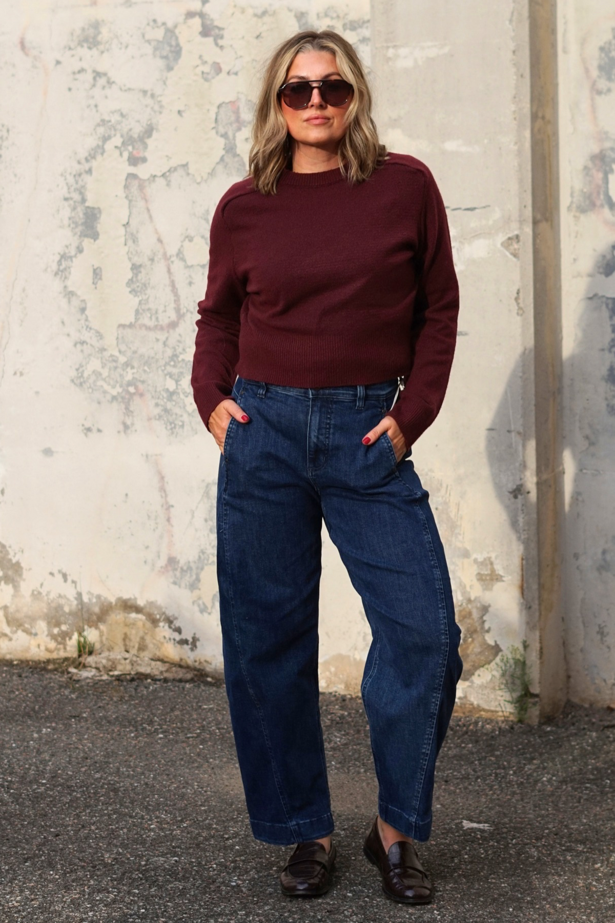 Dark Stone High Rise Barrel Denim