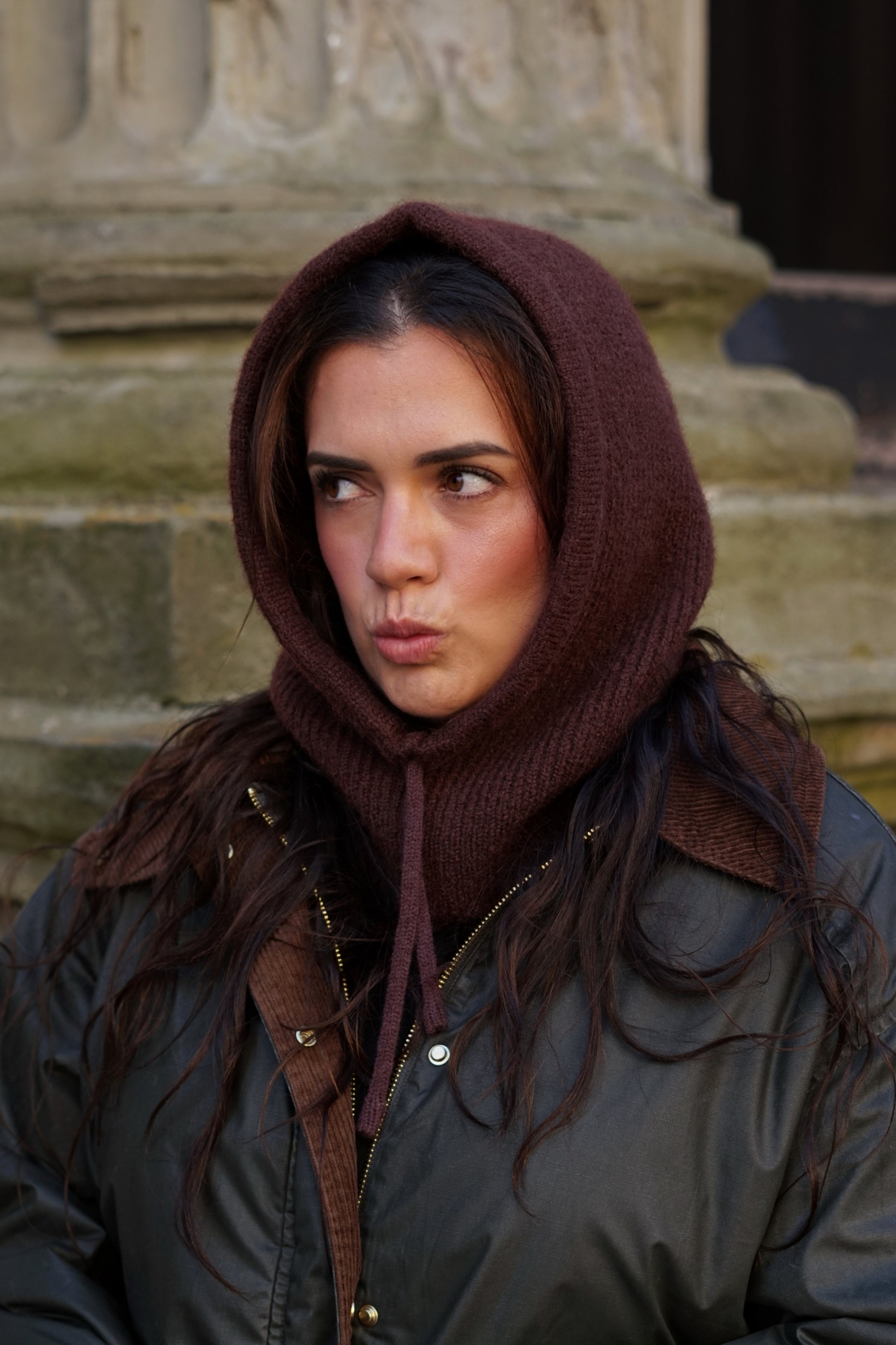 The Rowan Hooded Scarf- brown