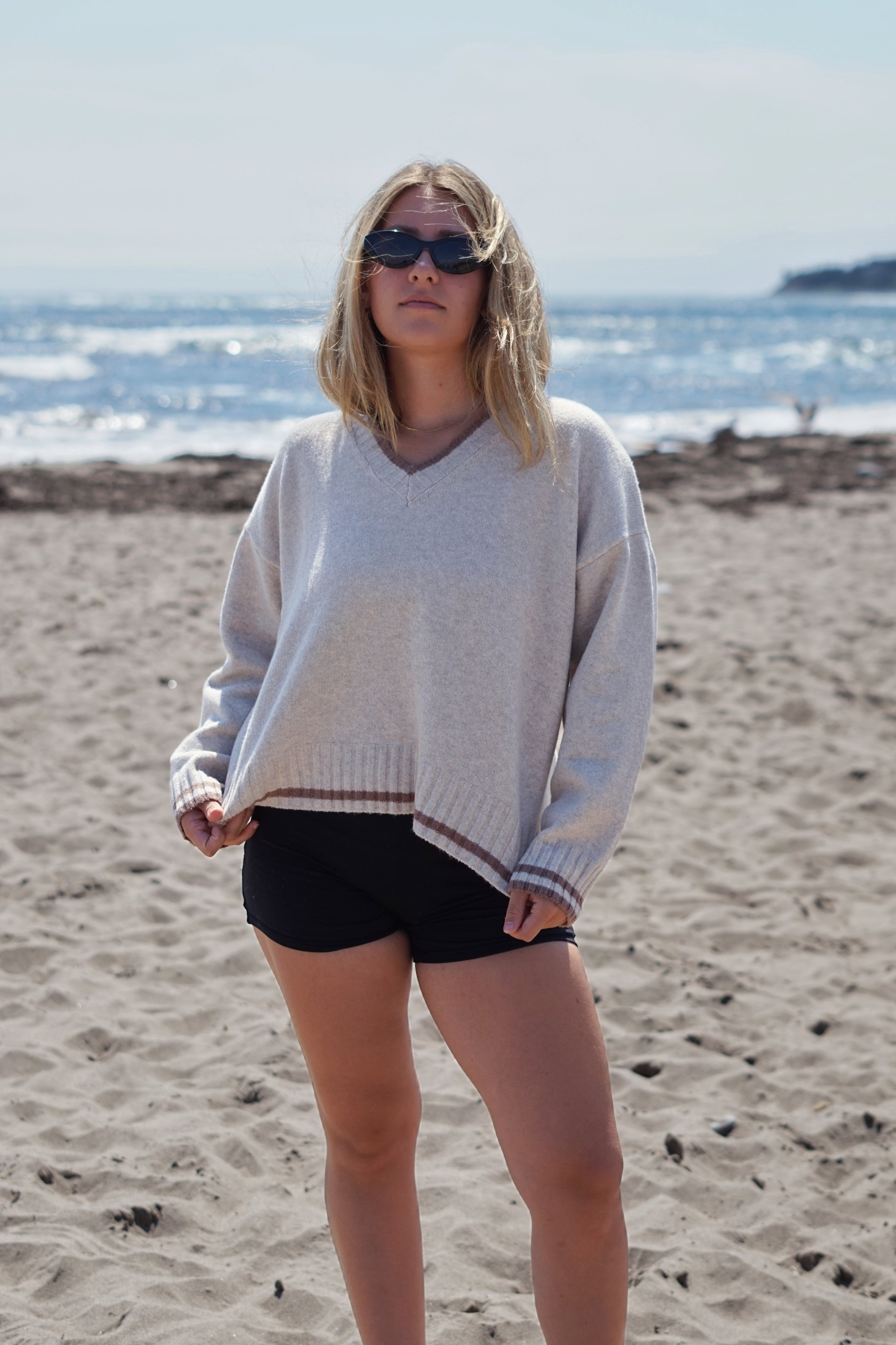 Linden Contrast V-Neck Sweater