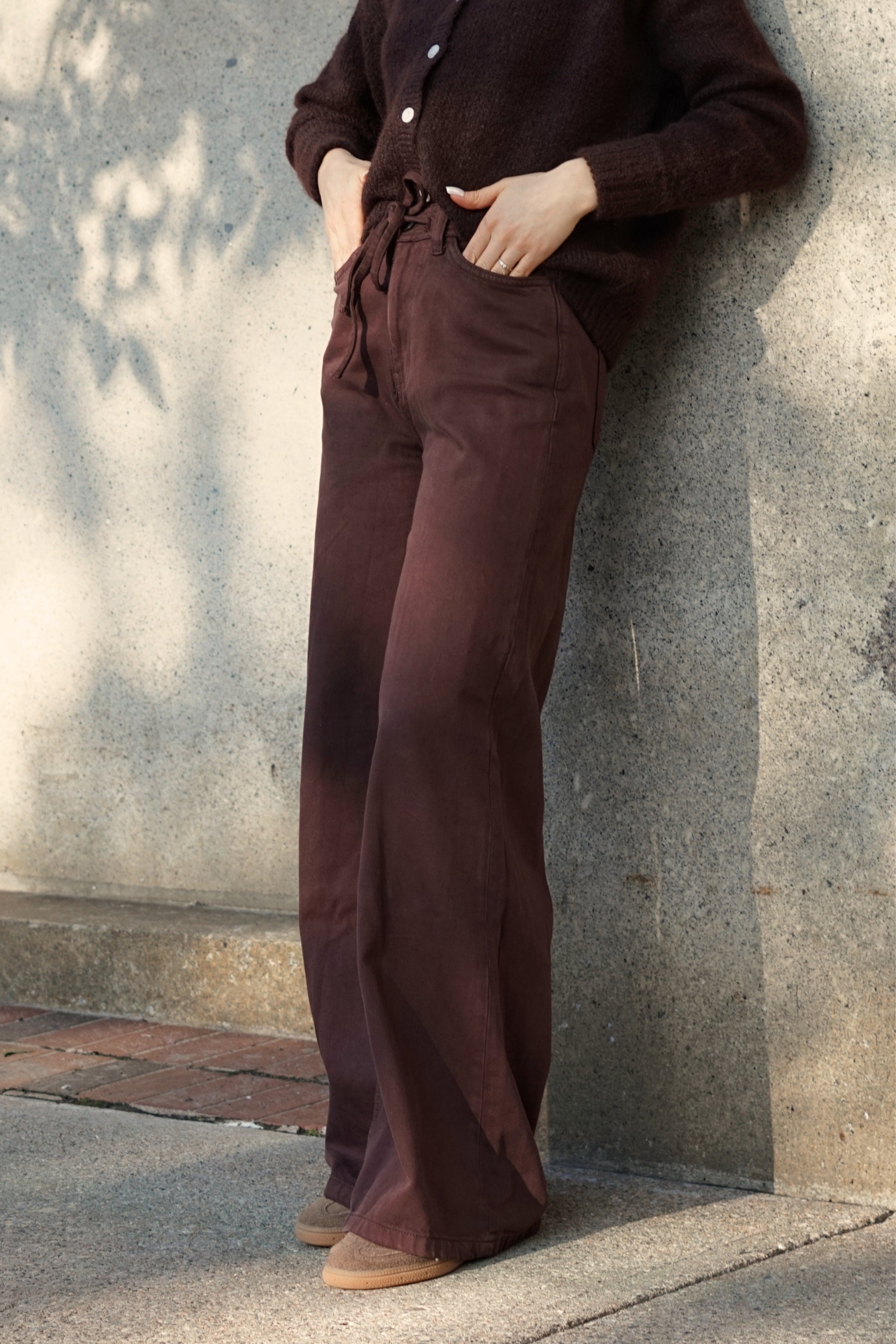 Cocoa Drawstring Wide-Leg Jean
