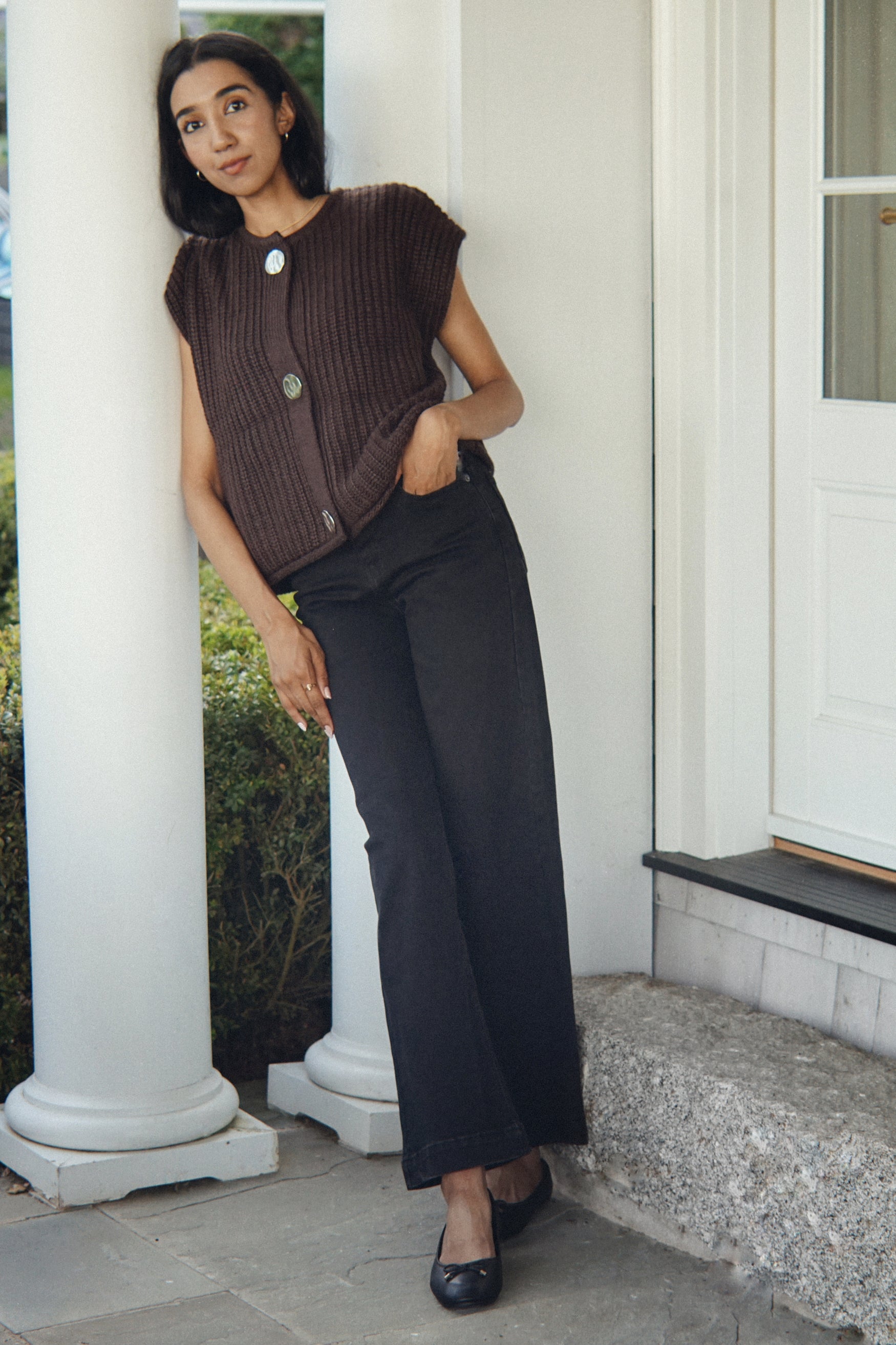 The Ellery Button Vest- Brown
