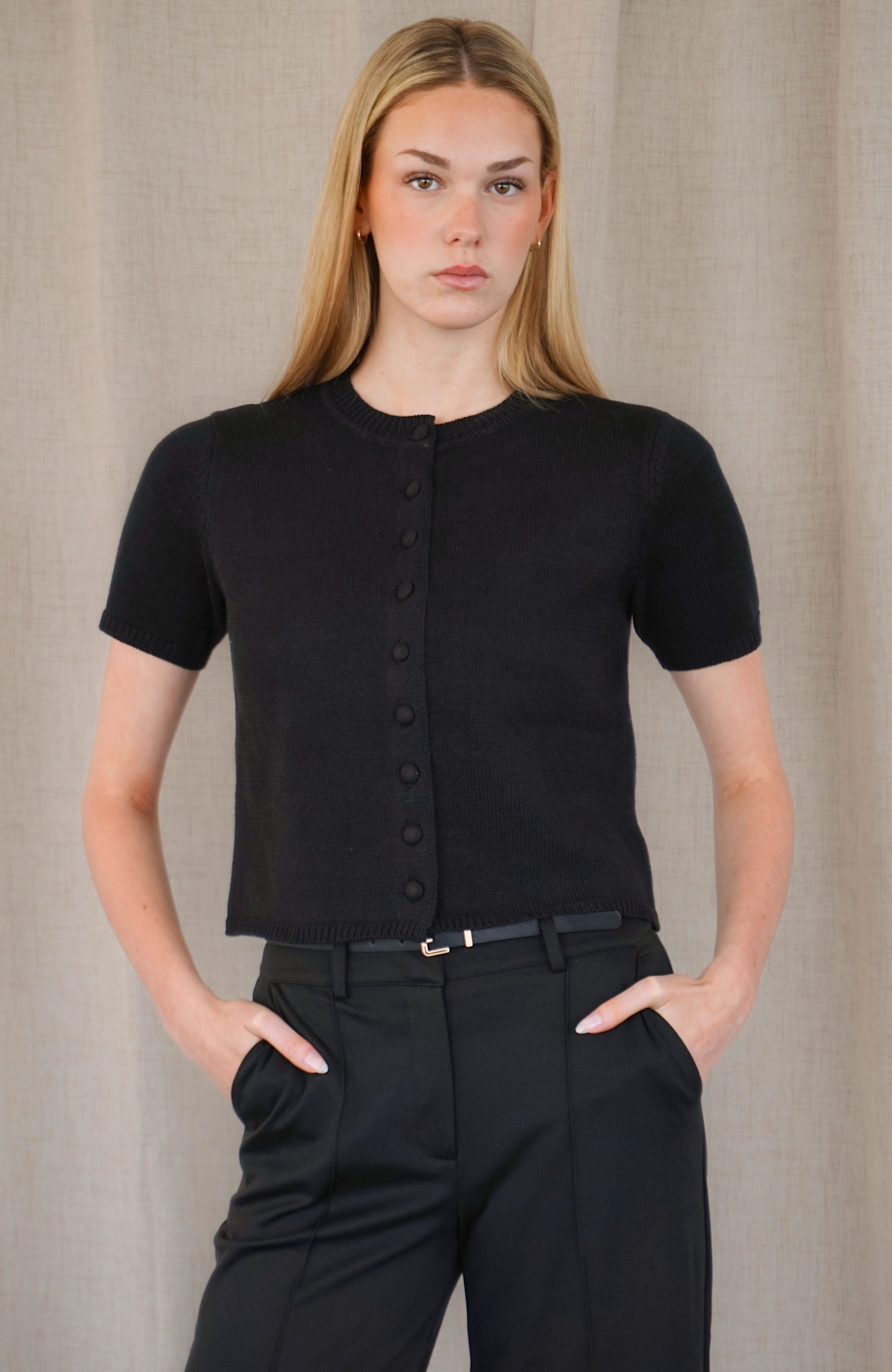 BLACK CHIC SHORT SLEEVE CARDIGAN