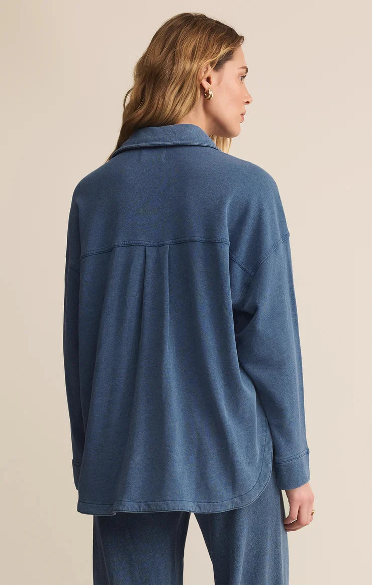 women’s blue knit denim jacket with pockets, z supply