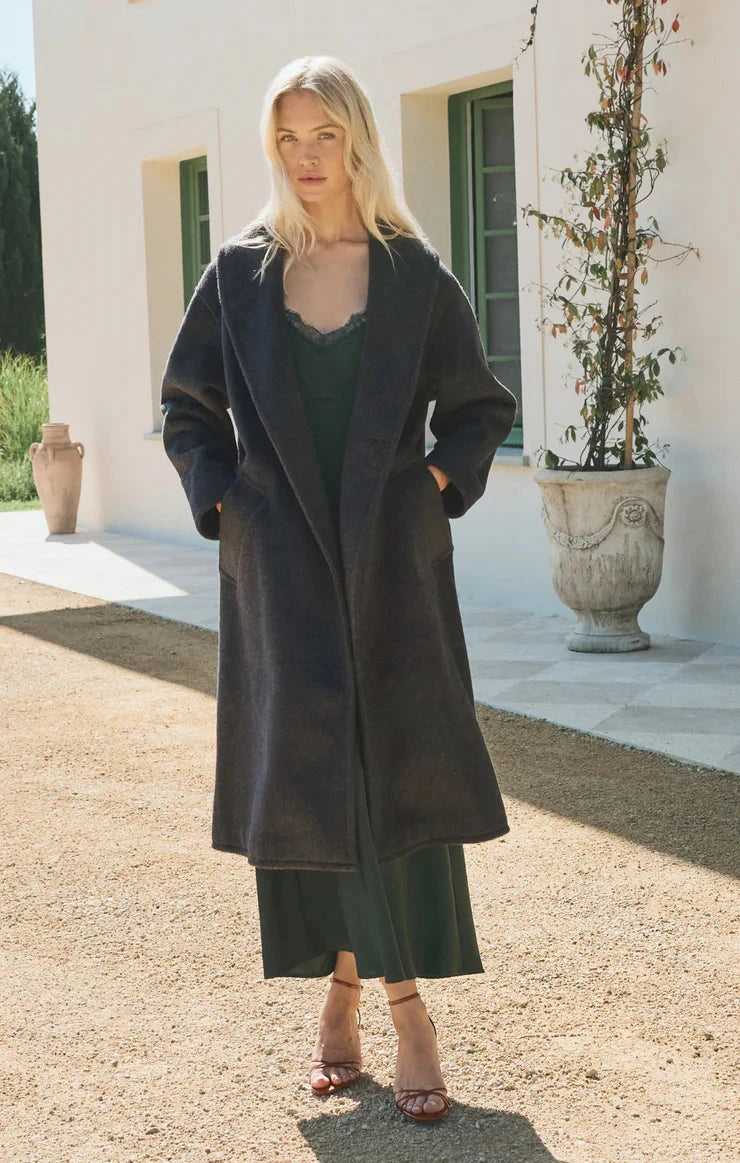 longline winter coat, grey tailored coat, chic grey outerwear