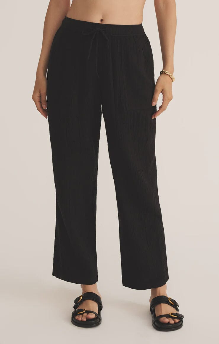 PLAZA AIRY PANT, z supply, black wide leg pant, lightweight drawstring pants, relaxed black trousers, airy summer pants